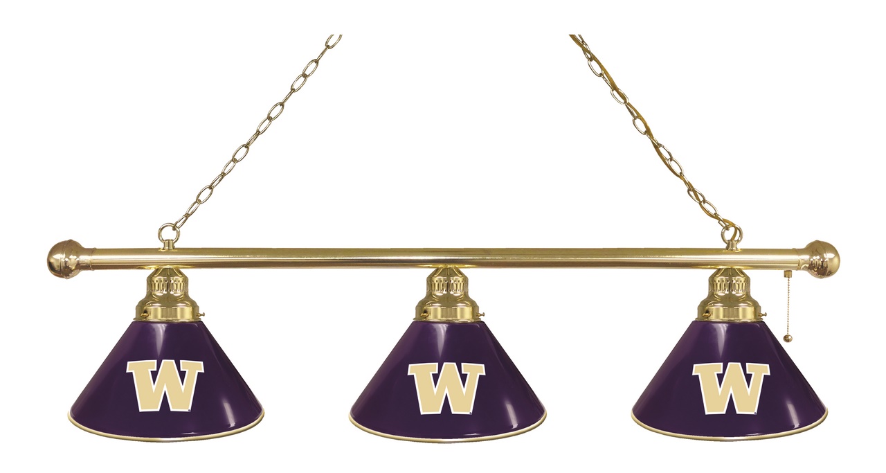 BL3BRWashUn Washington Huskies 3 Shade Pool Billiard Light- Brass