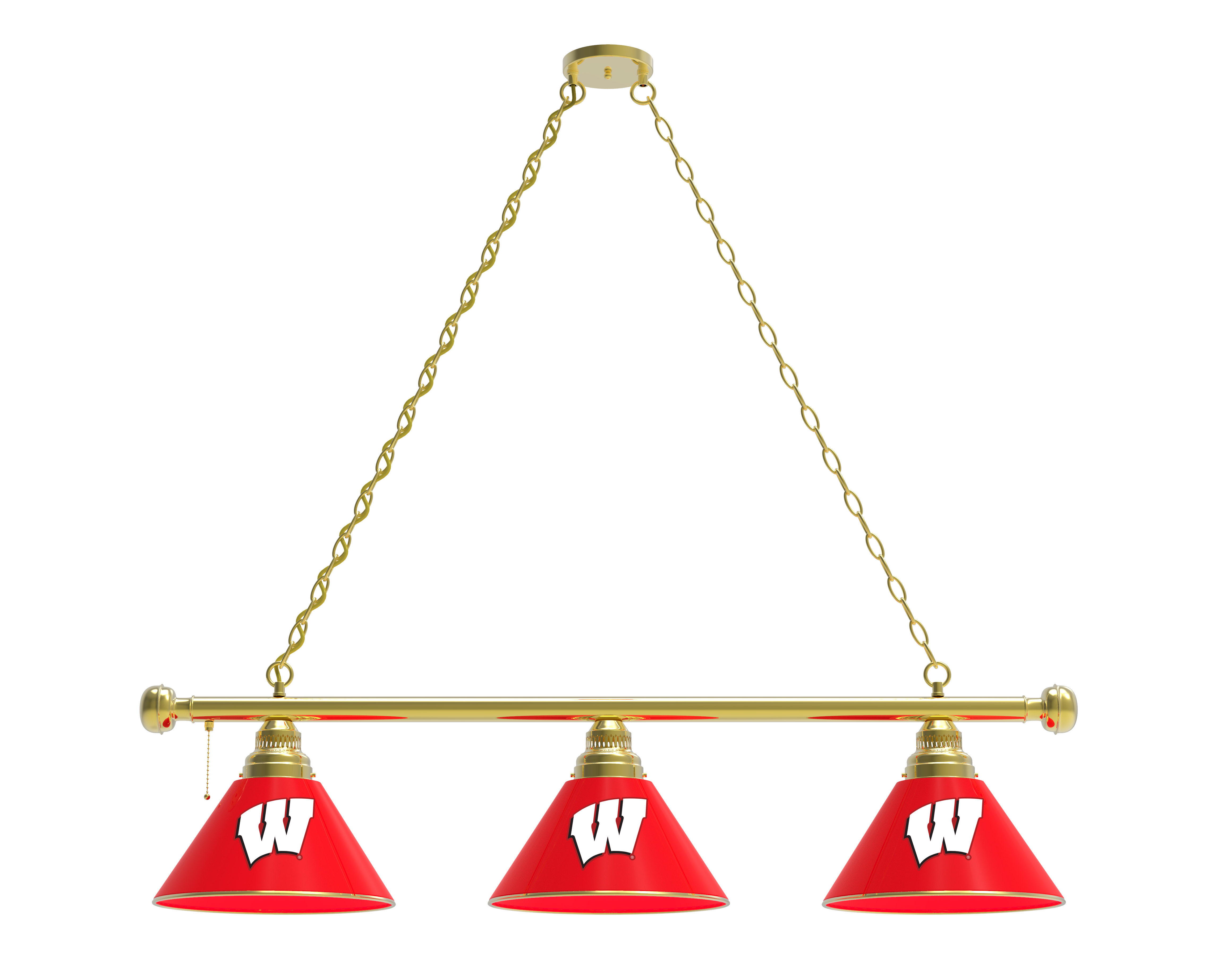 BL3BRWisc-W Wisconsin Badgers 3 Shade Pool Billiard Light- Brass