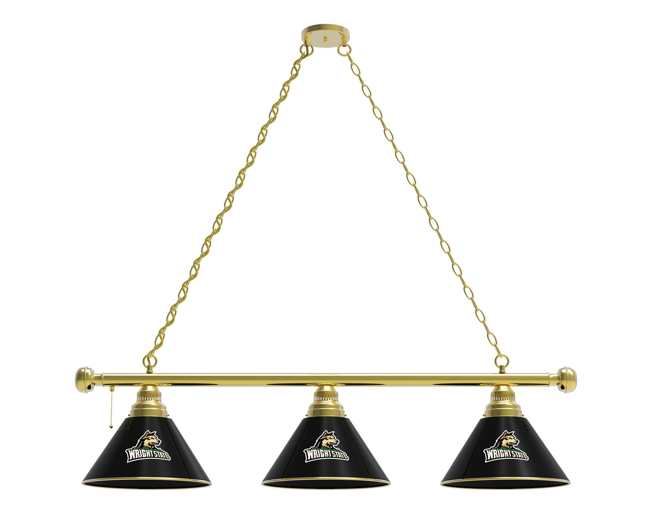 BL3BRWrtStU Wright State Raiders 3 Shade Pool Billiard Light- Brass