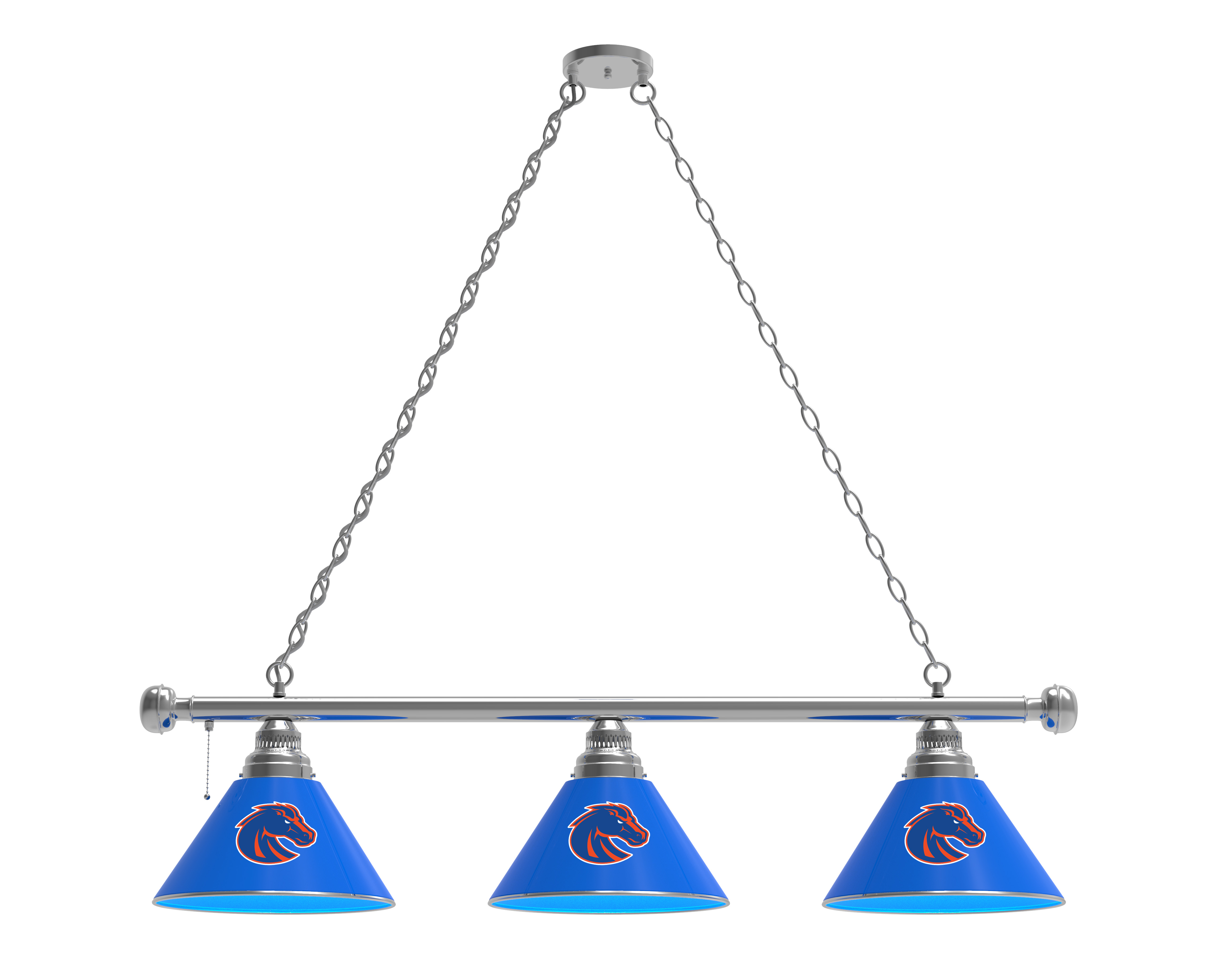 BL3CHBoiseS Boise State Broncos 3 Shade Pool Billiard Light- Chrome
