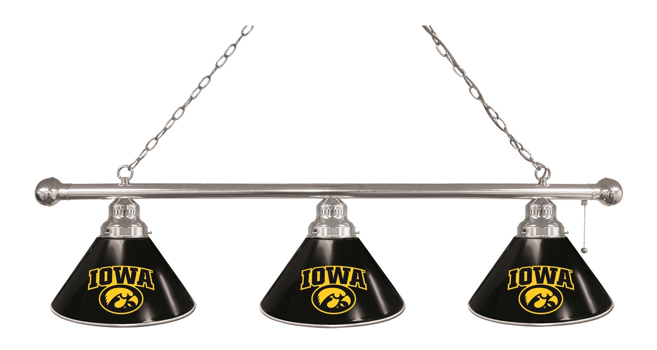BL3CHIowaUn Iowa Hawkeyes 3 Shade Pool Billiard Light- Chrome