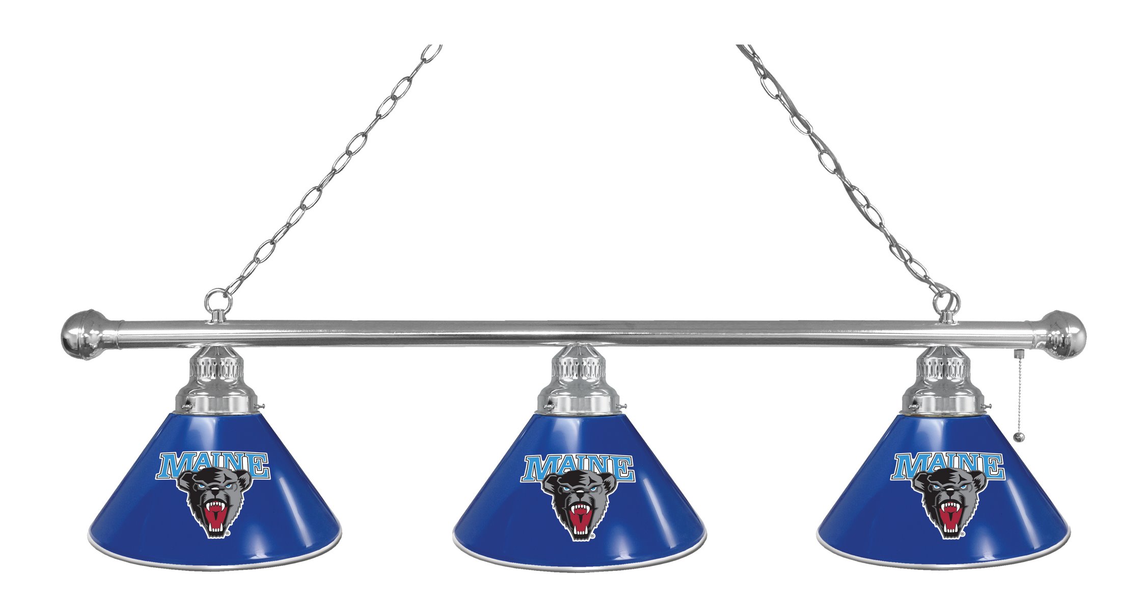 BL3CHMaineU Maine Black Bears 3 Shade Pool Billiard Light- Chrome
