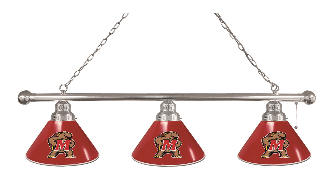 BL3CHMrylnd Maryland Terrapins 3 Shade Pool Billiard Light- Chrome