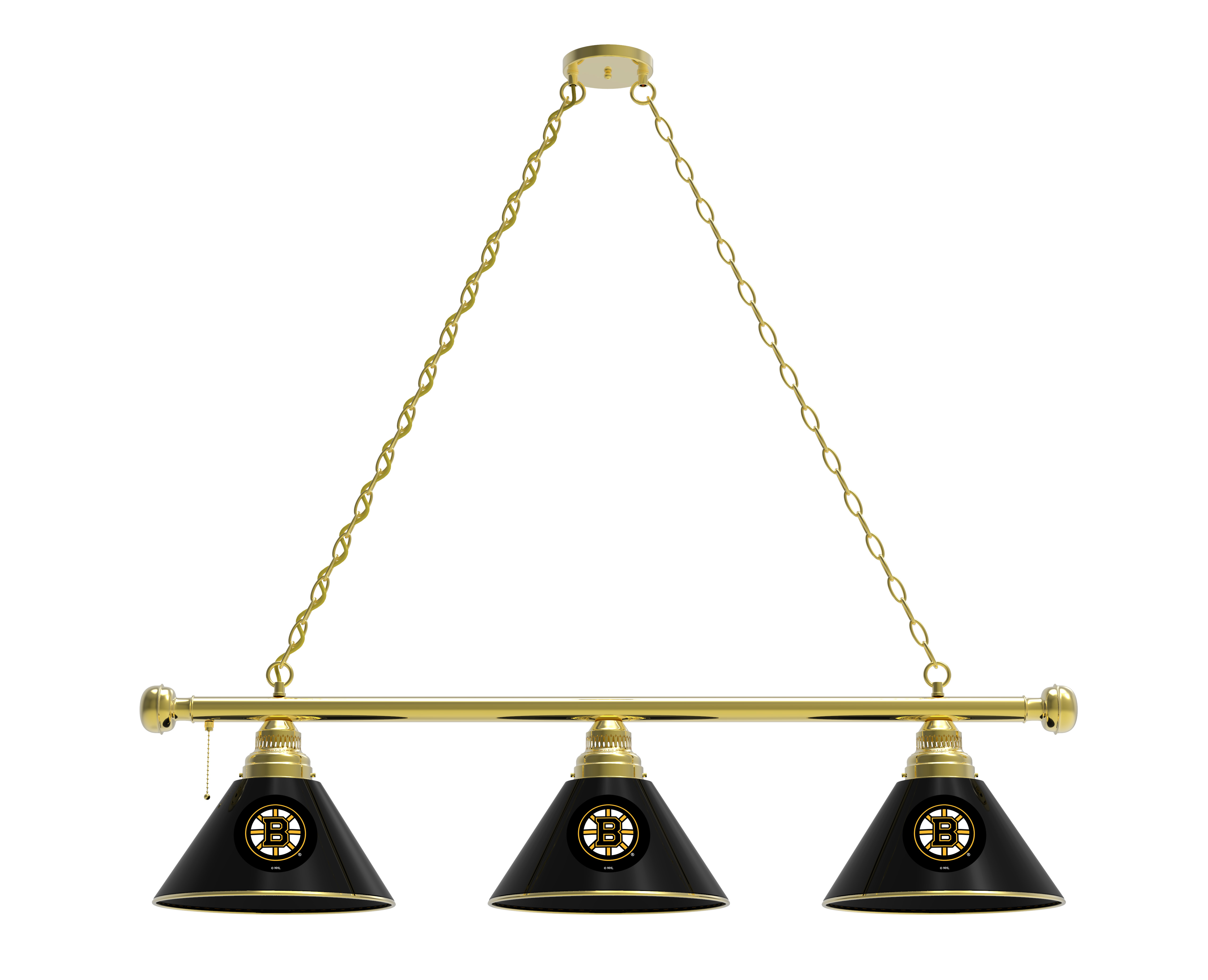 BL3BRBosBru Boston Bruins 3 Shade Pool Billiard Light- Brass