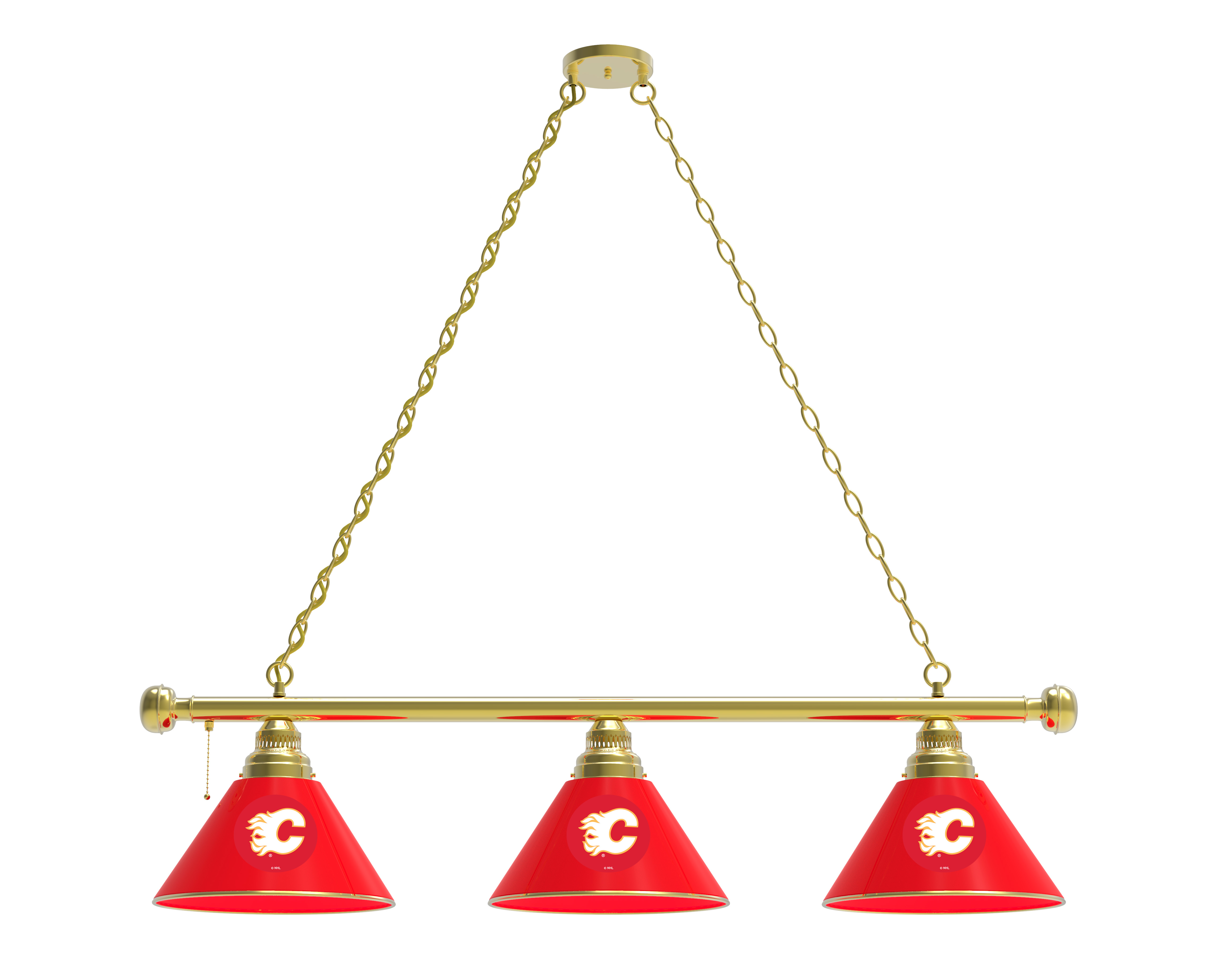 BL3BRCalFla Calgary Flames 3 Shade Pool Billiard Light- Brass