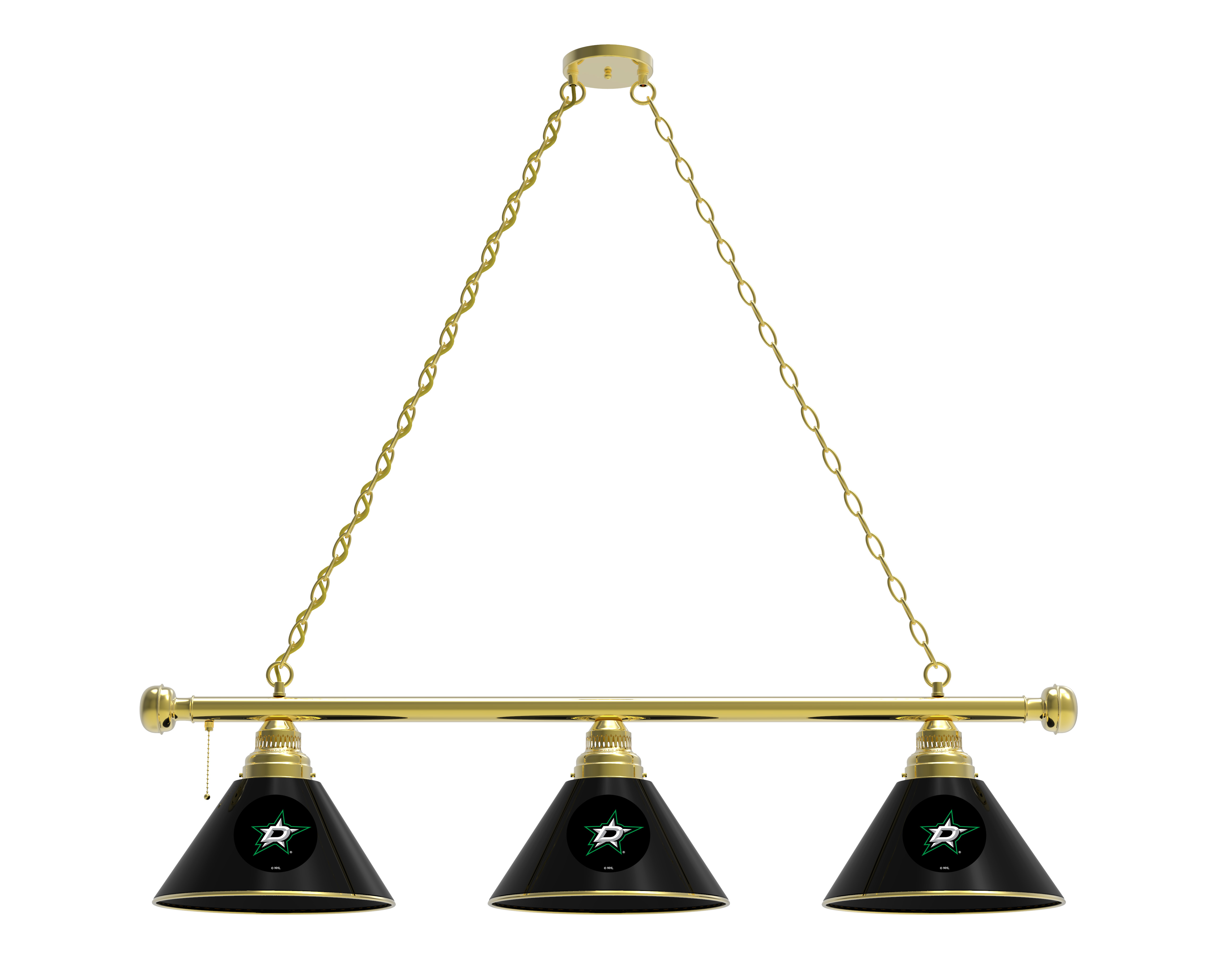 BL3BRDalSta Dallas Stars 3 Shade Pool Billiard Light- Brass