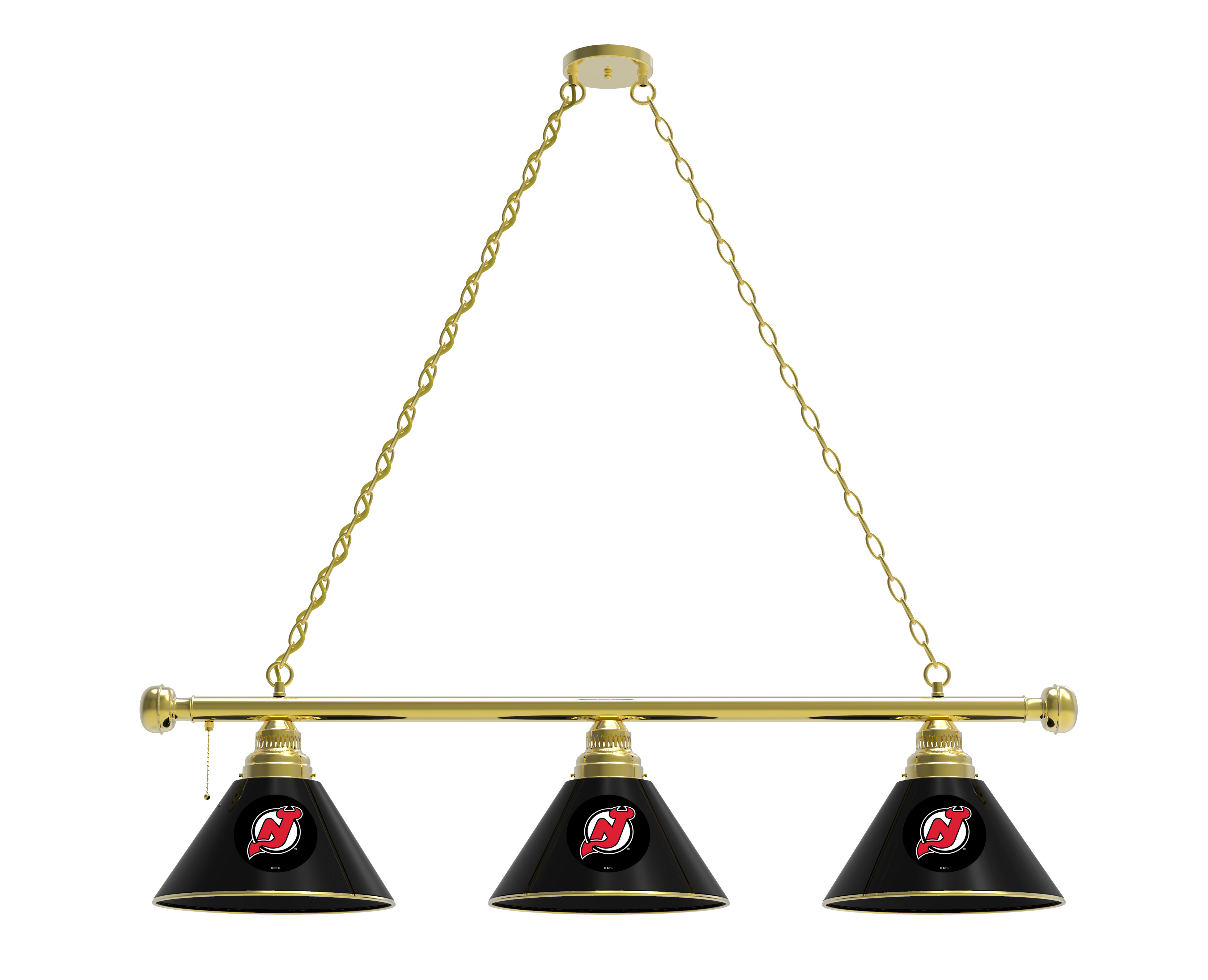 BL3BRNJDevl New Jersey Devils 3 Shade Pool Billiard Light- Brass