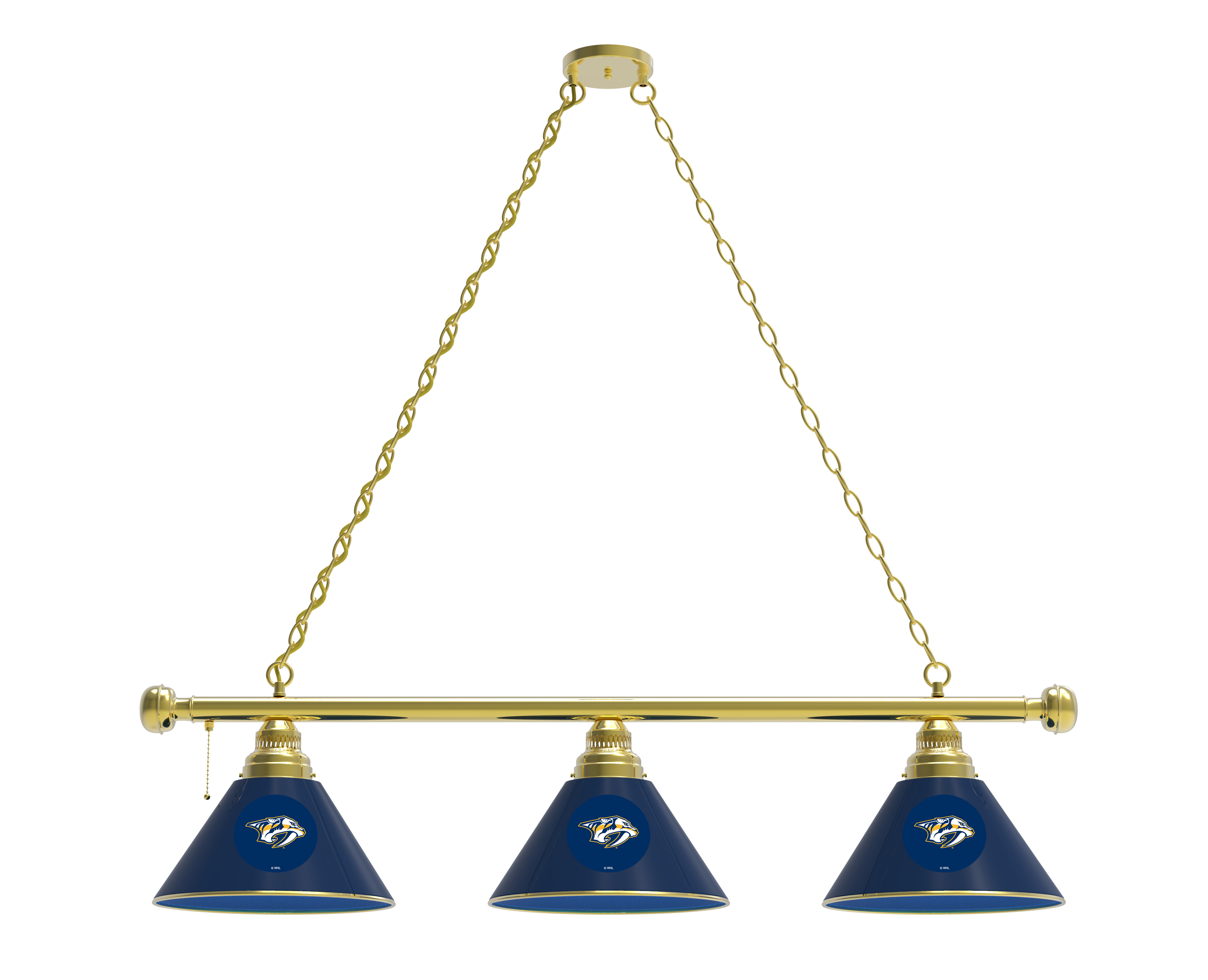 BL3BRNshPre Nashville Predators 3 Shade Pool Billiard Light- Brass