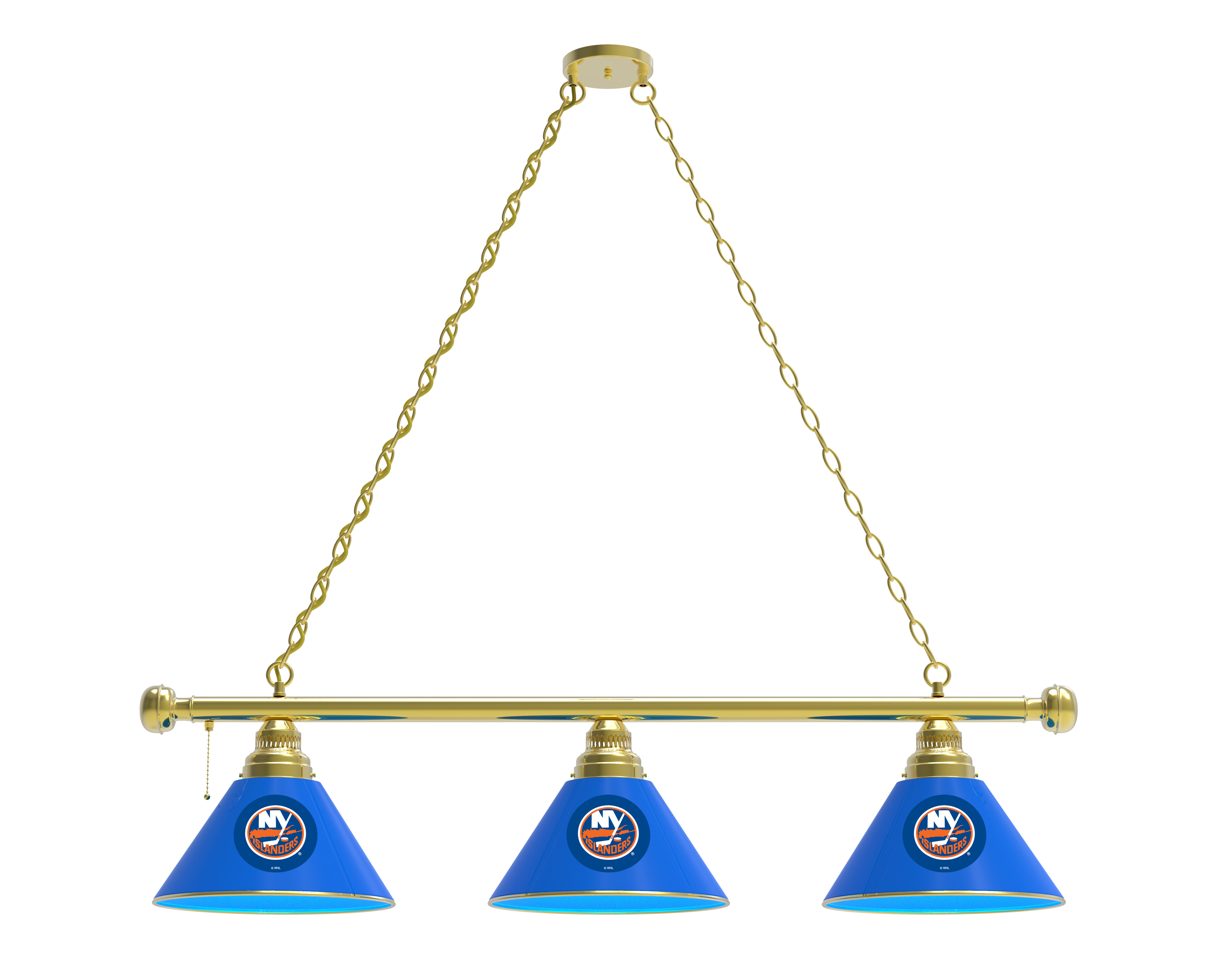 BL3BRNYIsln New York Islanders 3 Shade Pool Billiard Light- Brass