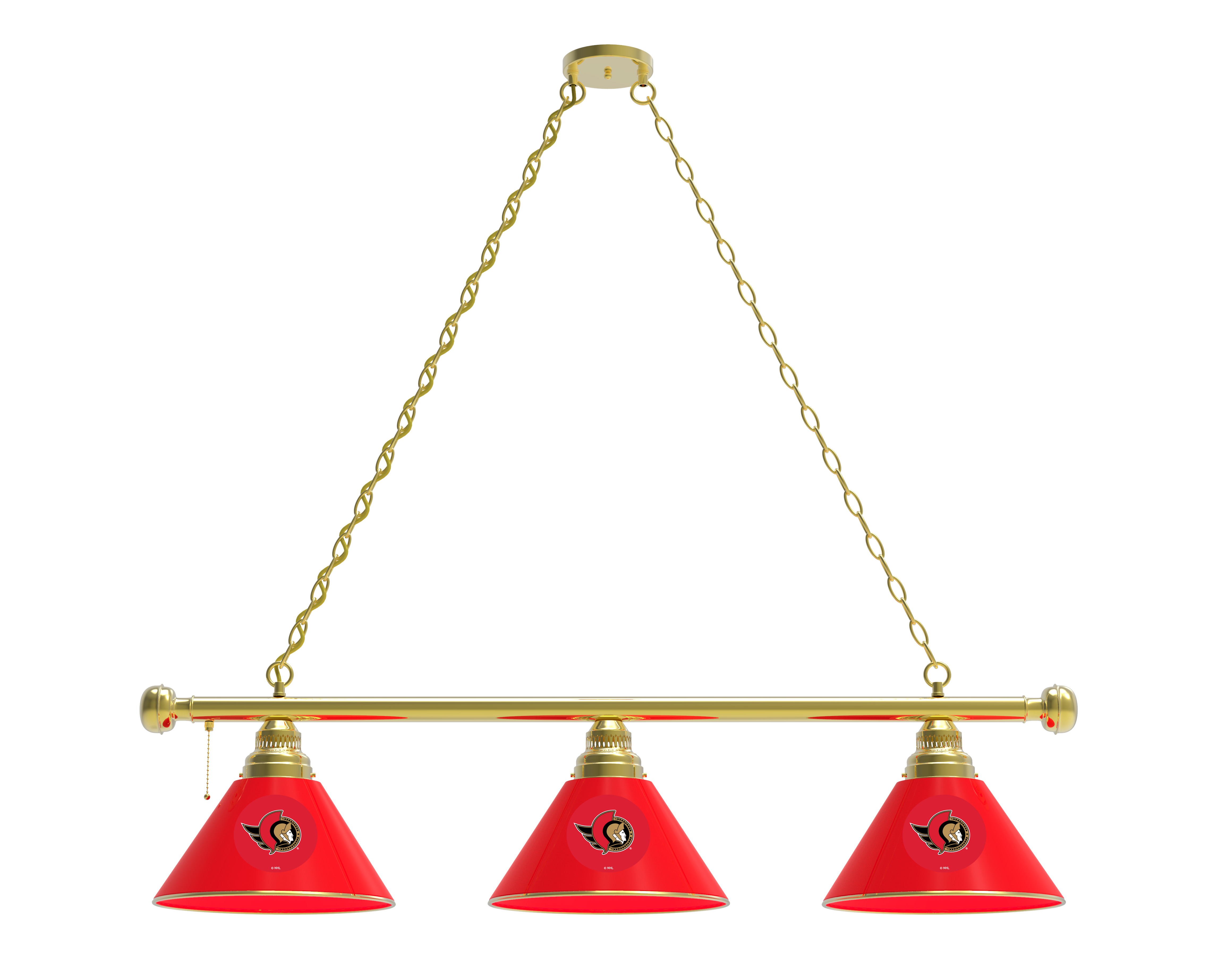 BL3BROttSen Ottawa Senators 3 Shade Pool Billiard Light- Brass