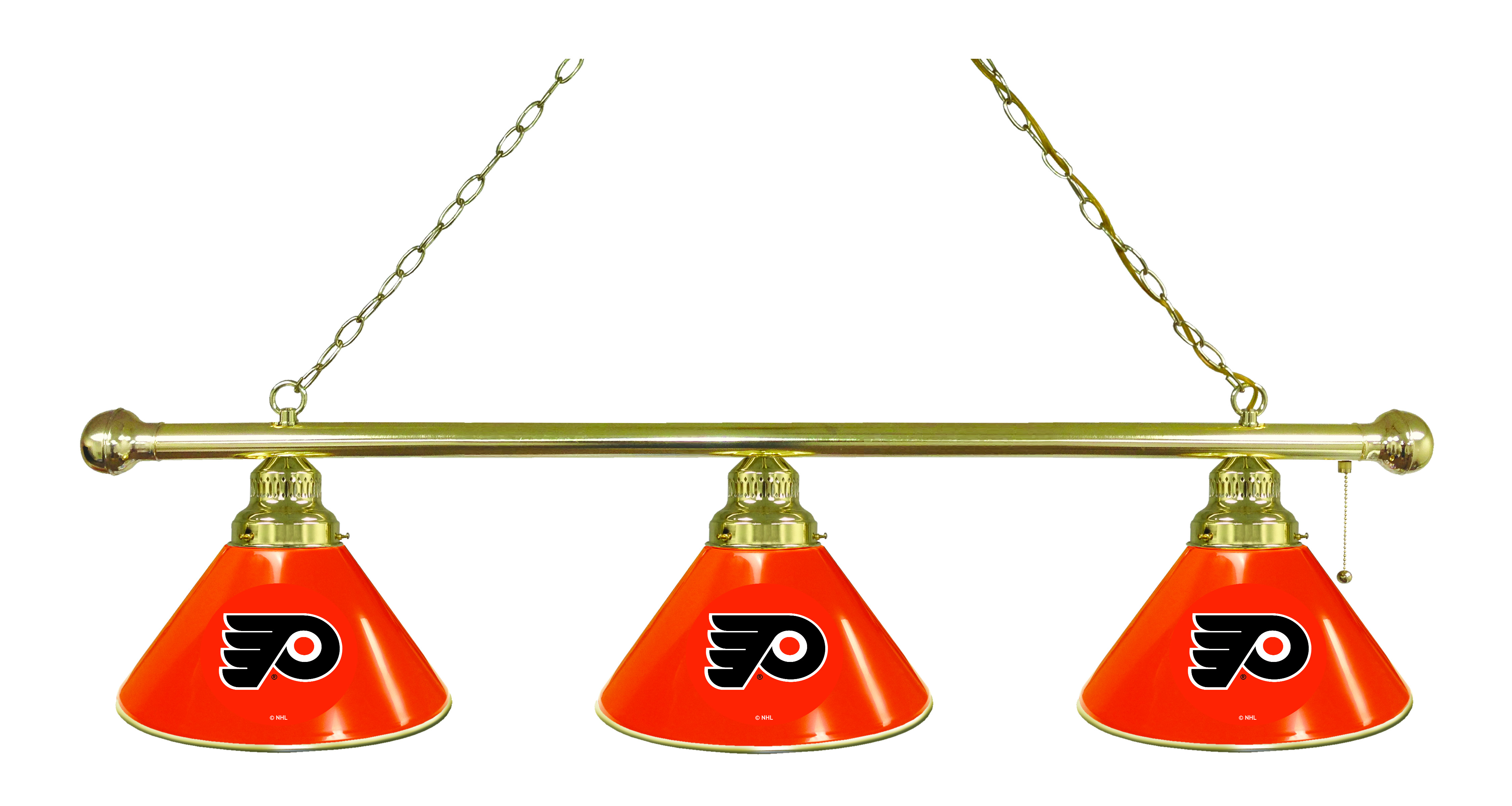 BL3BRPhiFly-O Philadelphia Flyers 3 Shade Pool Billiard Light With Orange- Brass