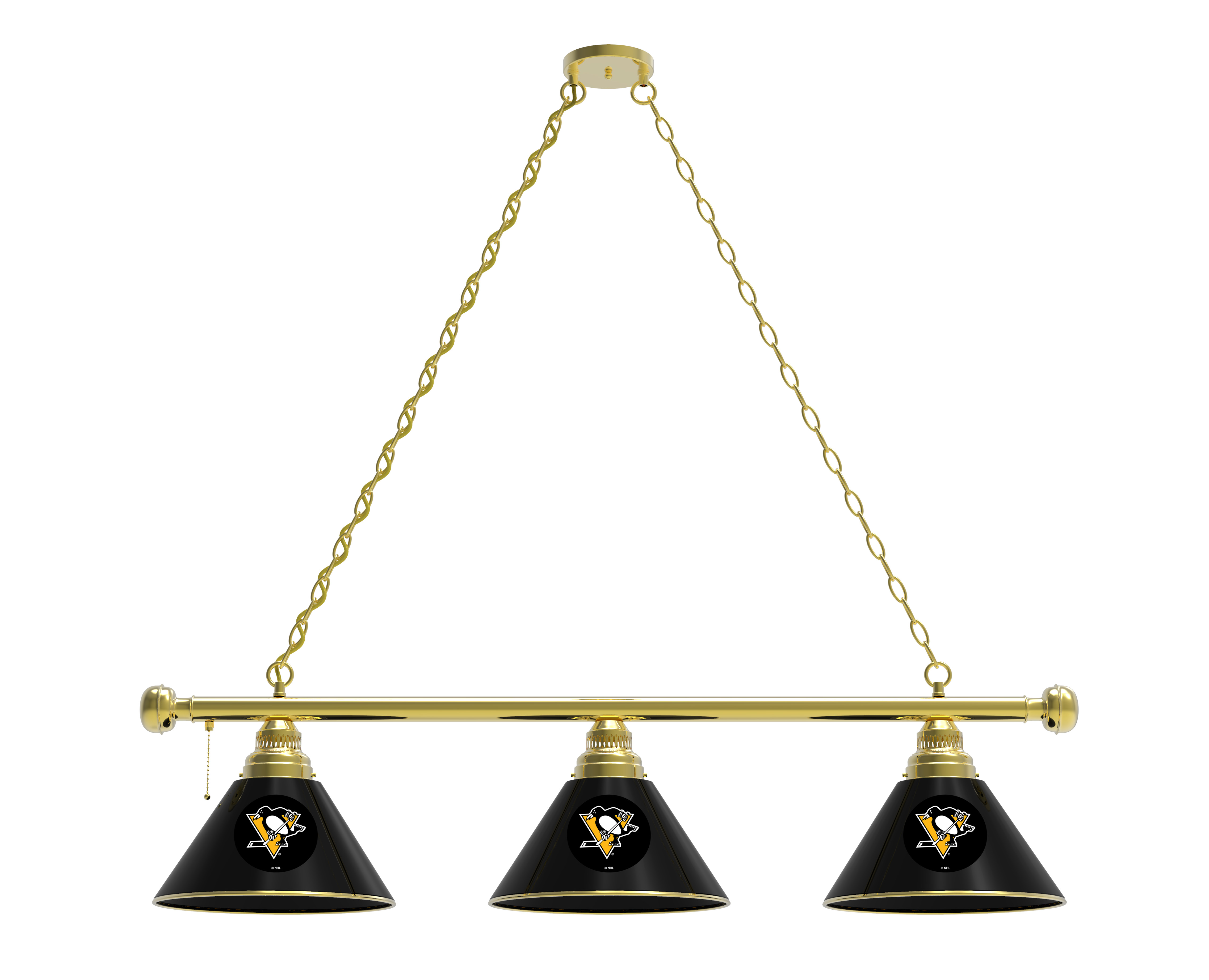 BL3BRPitPen Pittsburgh Penguins 3 Shade Pool Billiard Light- Brass