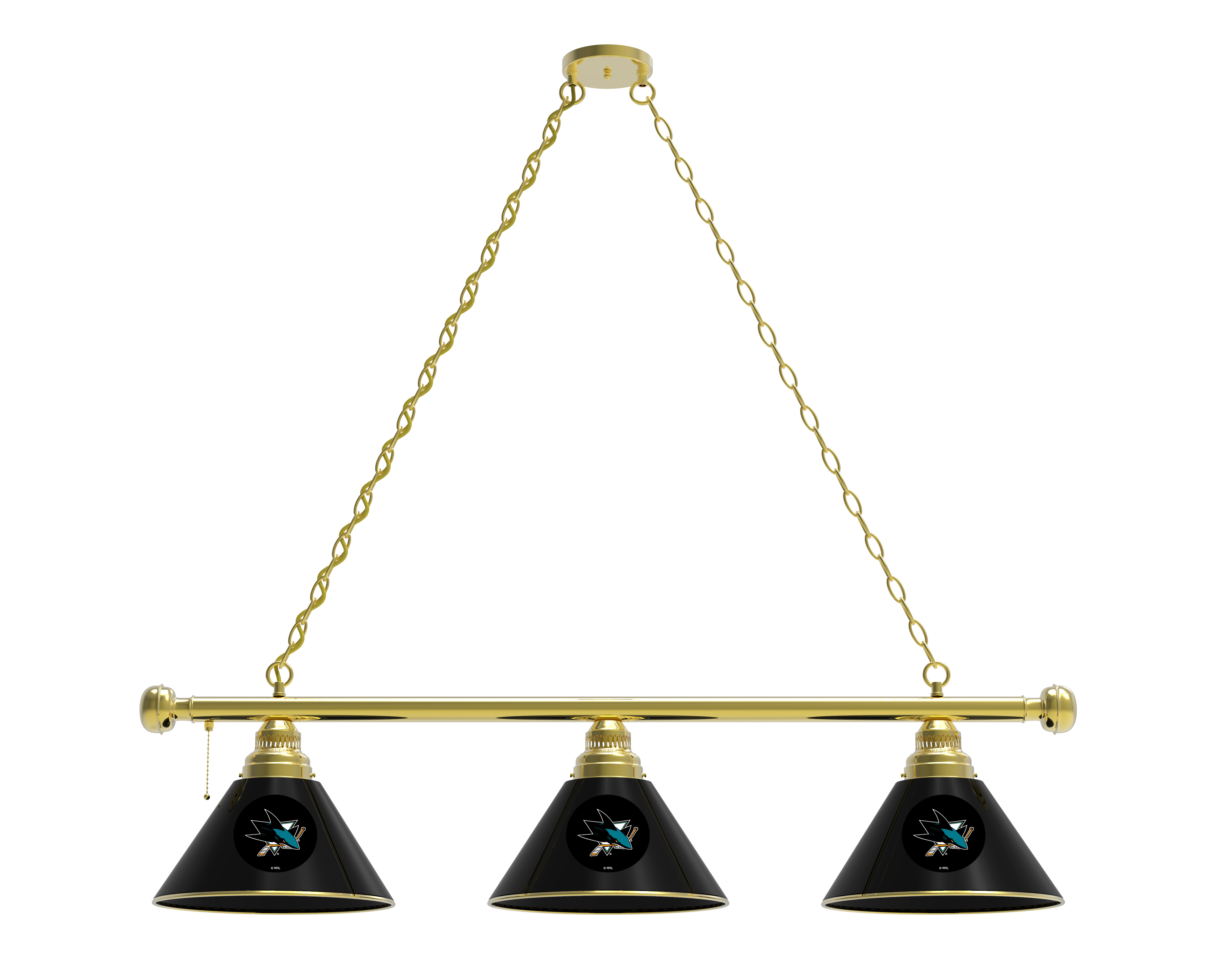 BL3BRSJShar San Jose Sharks 3 Shade Pool Billiard Light- Brass