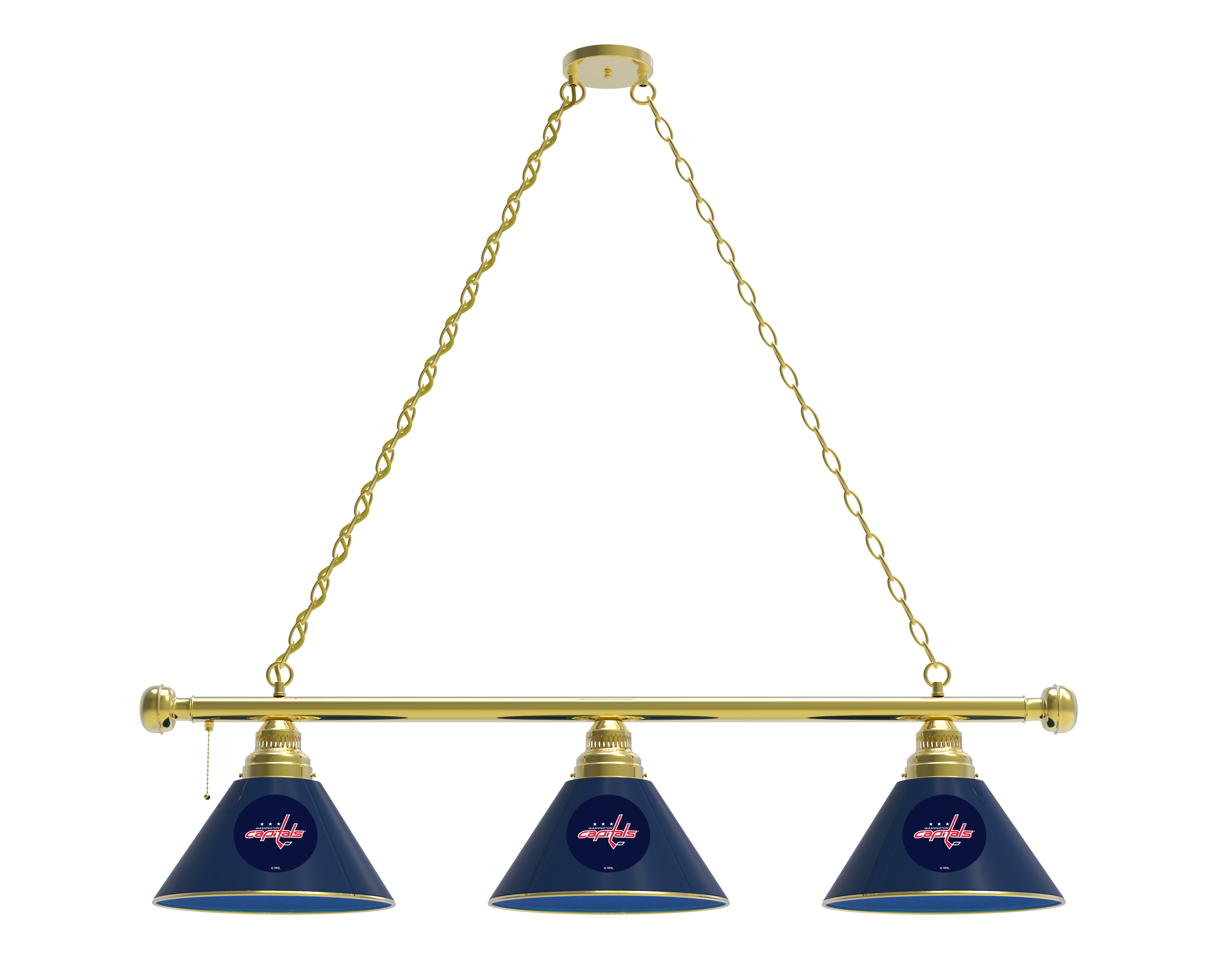 BL3BRWshCap Washington Capitals 3 Shade Pool Billiard Light- Brass