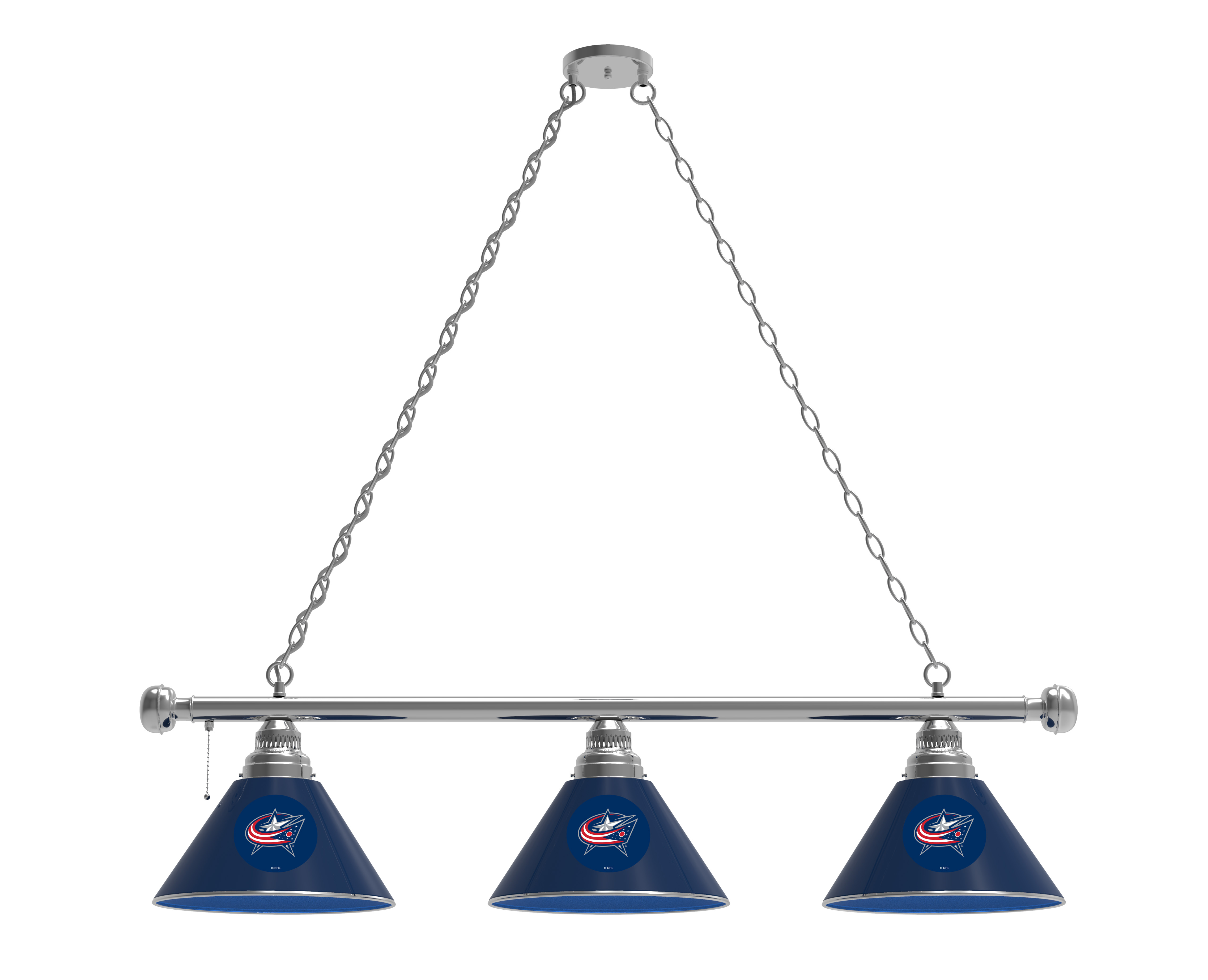BL3CHColBlu Columbus Blue Jackets 3 Shade Pool Billiard Light- Chrome