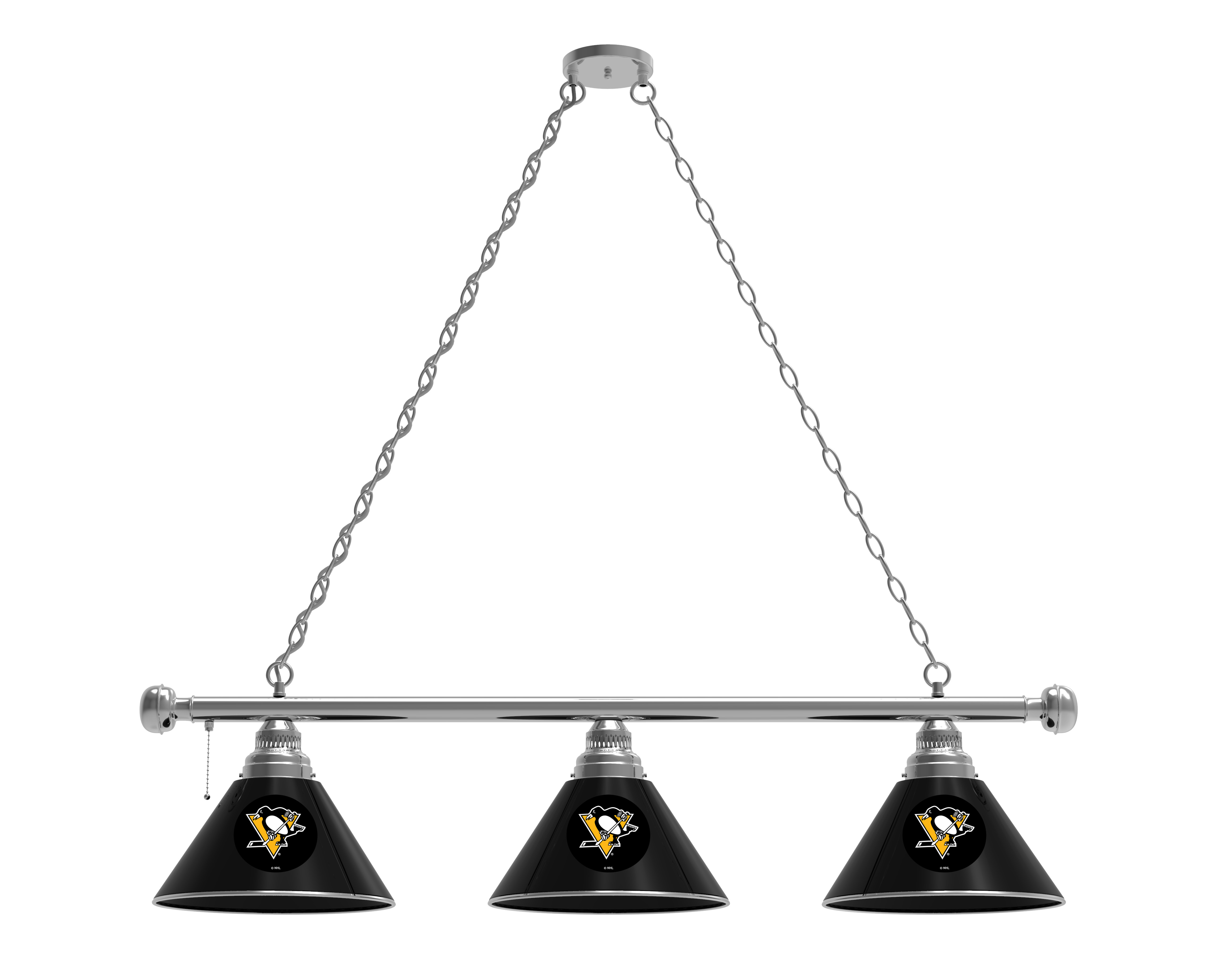 BL3CHPitPen Pittsburgh Penguins 3 Shade Pool Billiard Light- Chrome
