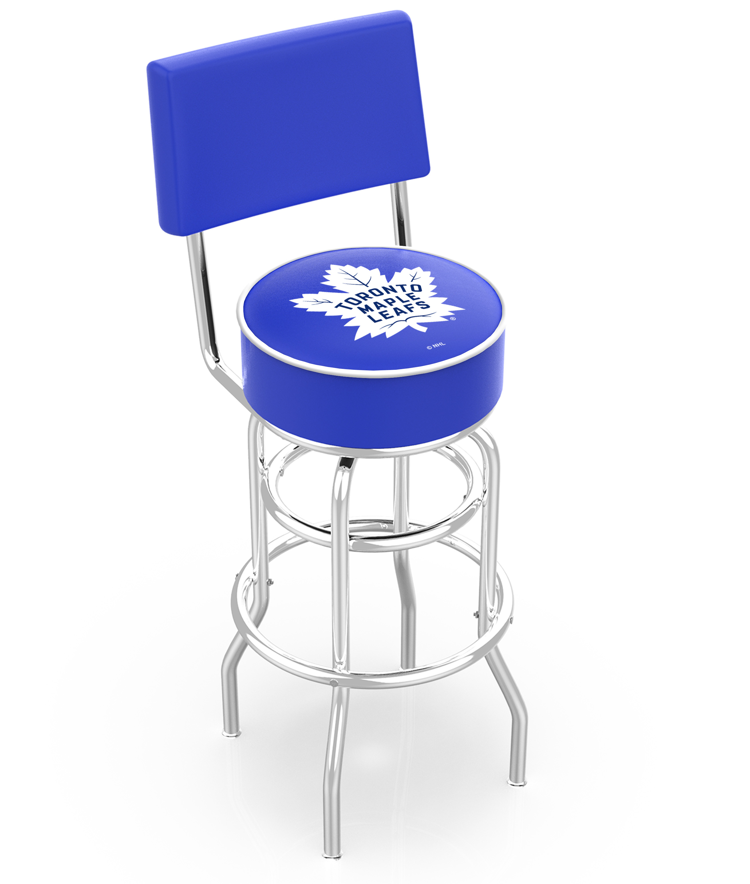 L7C430TorMpl 30 in. Chrome Double Ring Toronto Maple Leafs Swivel Bar Stool with a Back