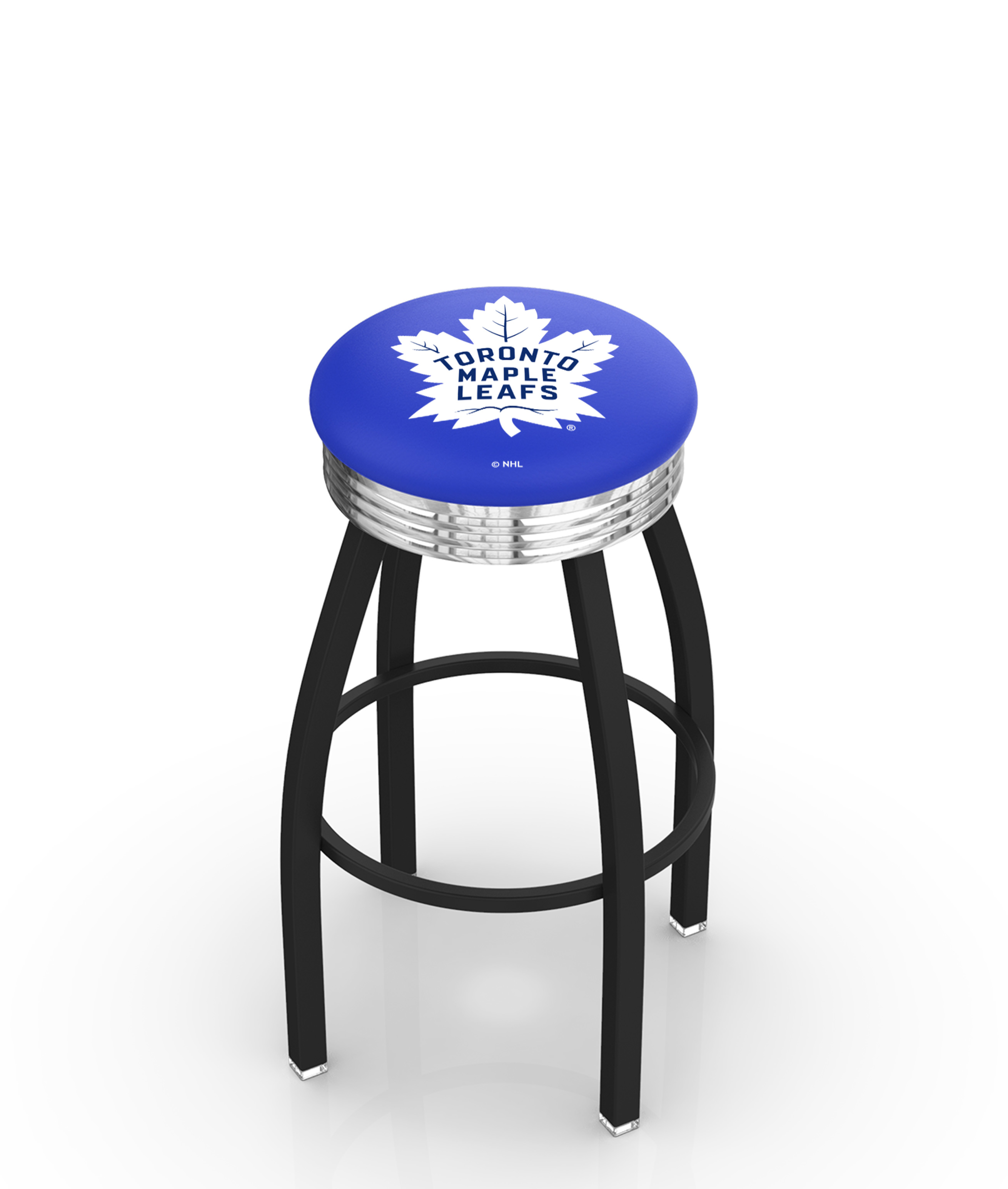 30" L8B3C - Black Wrinkle Toronto Maple Leafs Swivel Bar Stool with Chrome 2.5" Ribbed Accent Ring by  Company