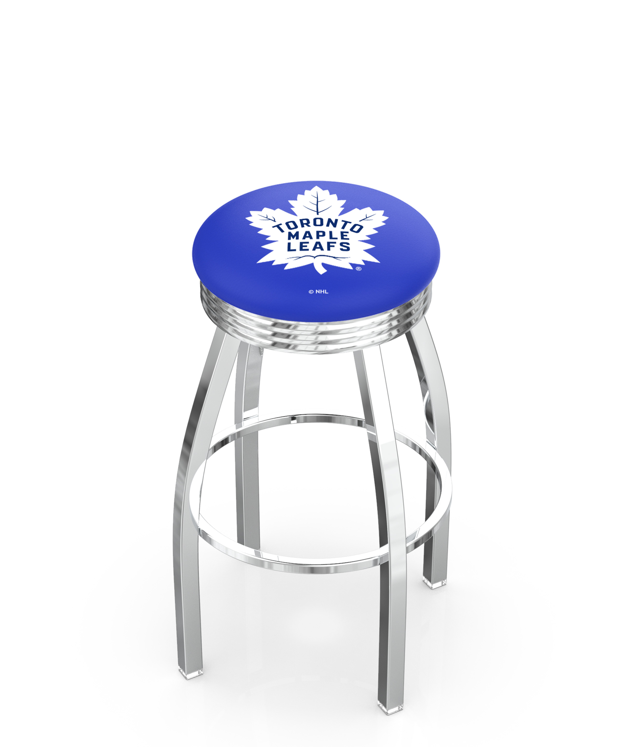30" L8C3C - Chrome Toronto Maple Leafs Swivel Bar Stool with 2.5" Ribbed Accent Ring by  Company