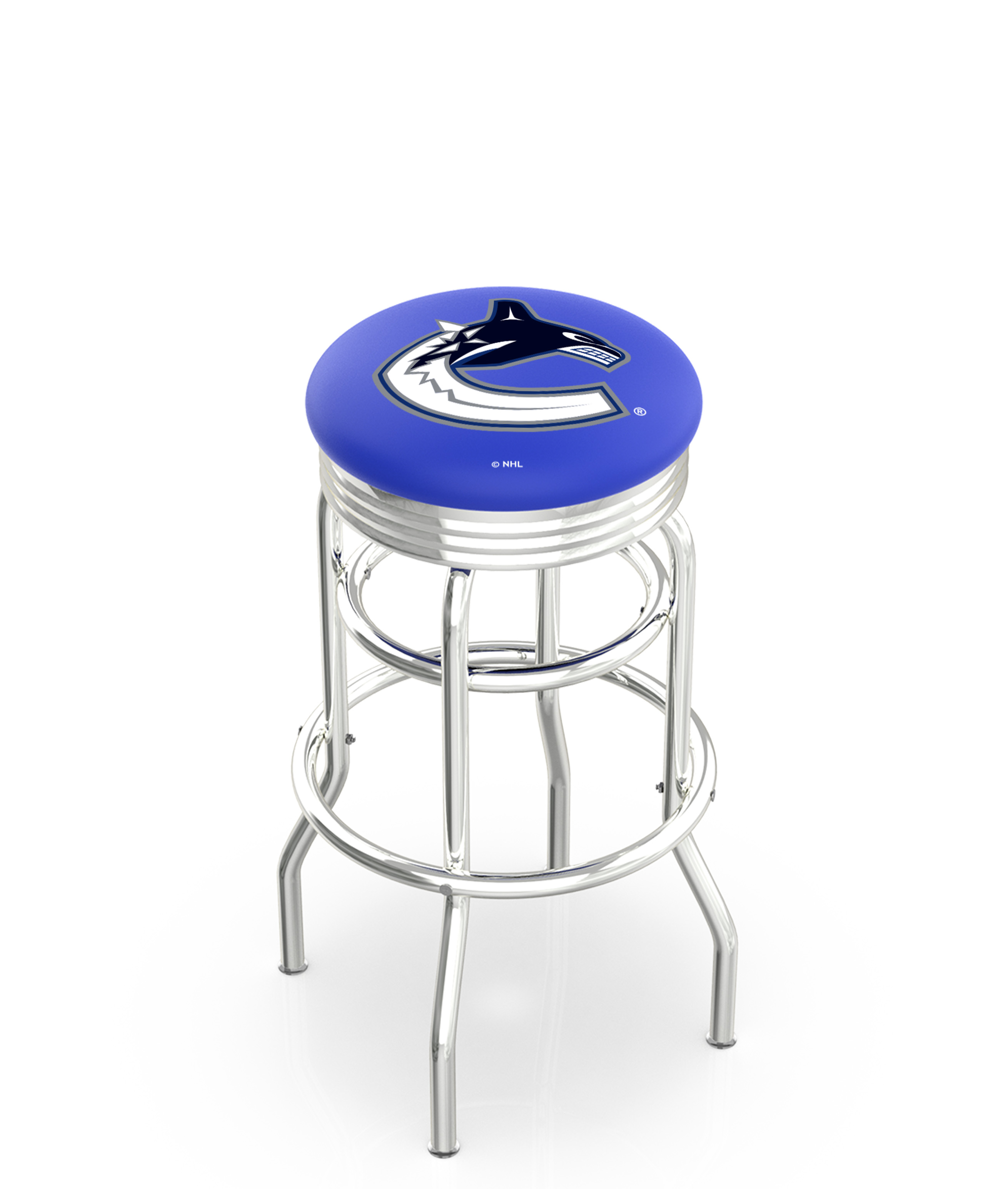 30" L7C3C - Chrome Double Ring Vancouver Canucks Swivel Bar Stool with 2.5" Ribbed Accent Ring by  Company