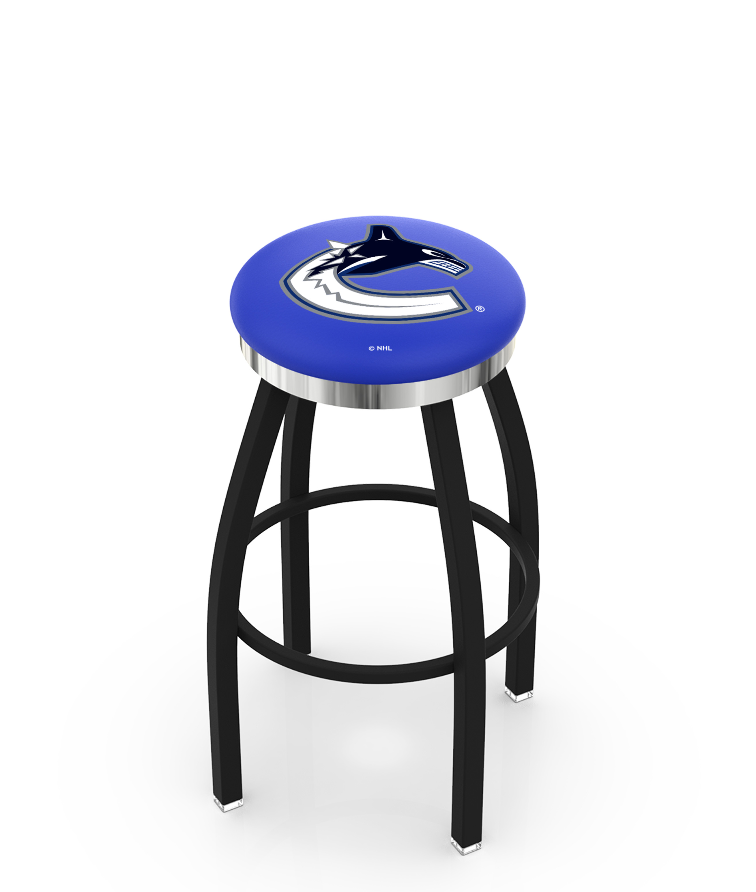 30" L8B2C - Black Wrinkle Vancouver Canucks Swivel Bar Stool with Chrome Accent Ring by  Company