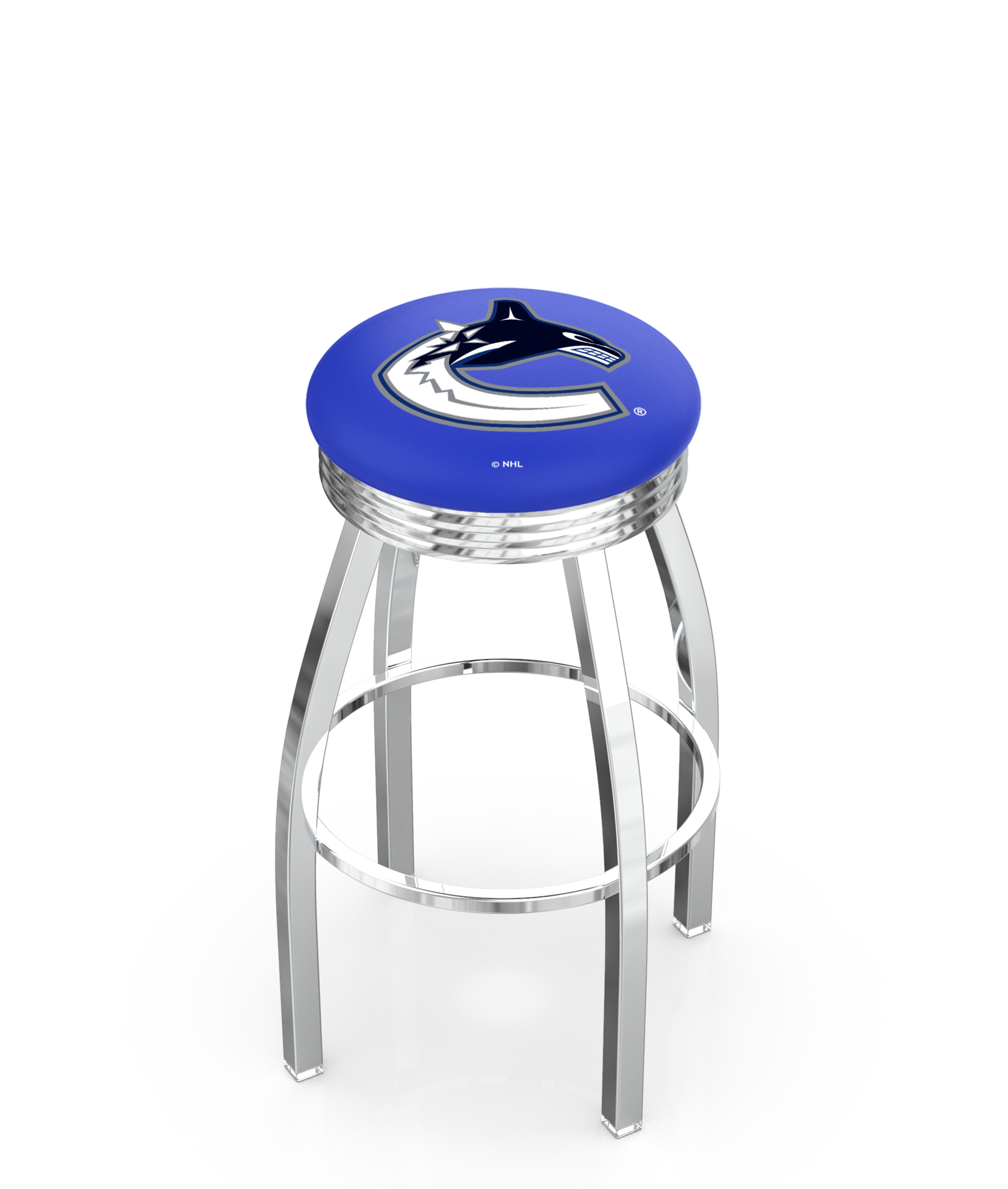 30" L8C3C - Chrome Vancouver Canucks Swivel Bar Stool with 2.5" Ribbed Accent Ring by  Company