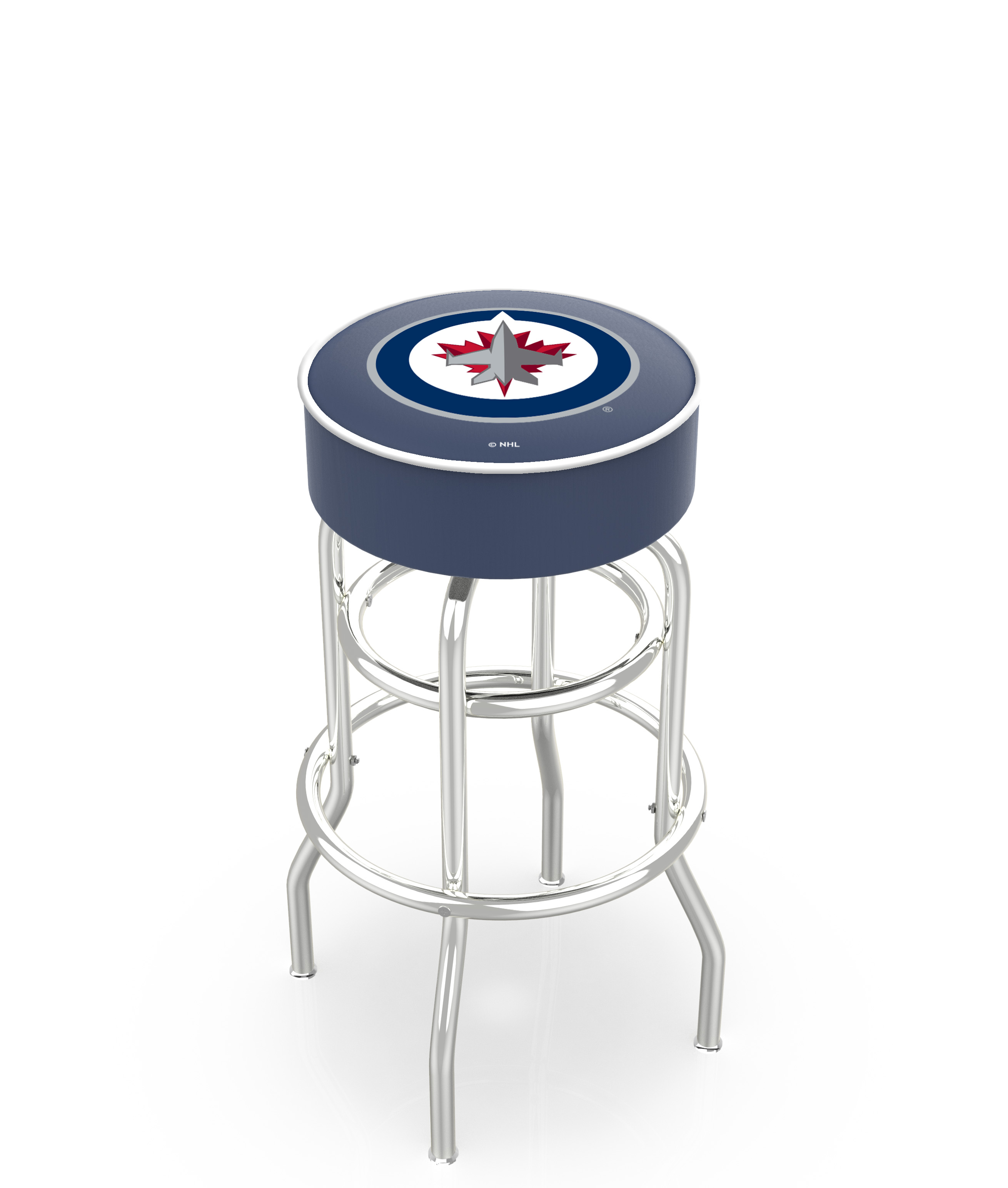 30" L7C1 - 4" Winnipeg Jets Cushion Seat with Double-Ring Chrome Base Swivel Bar Stool by  Company