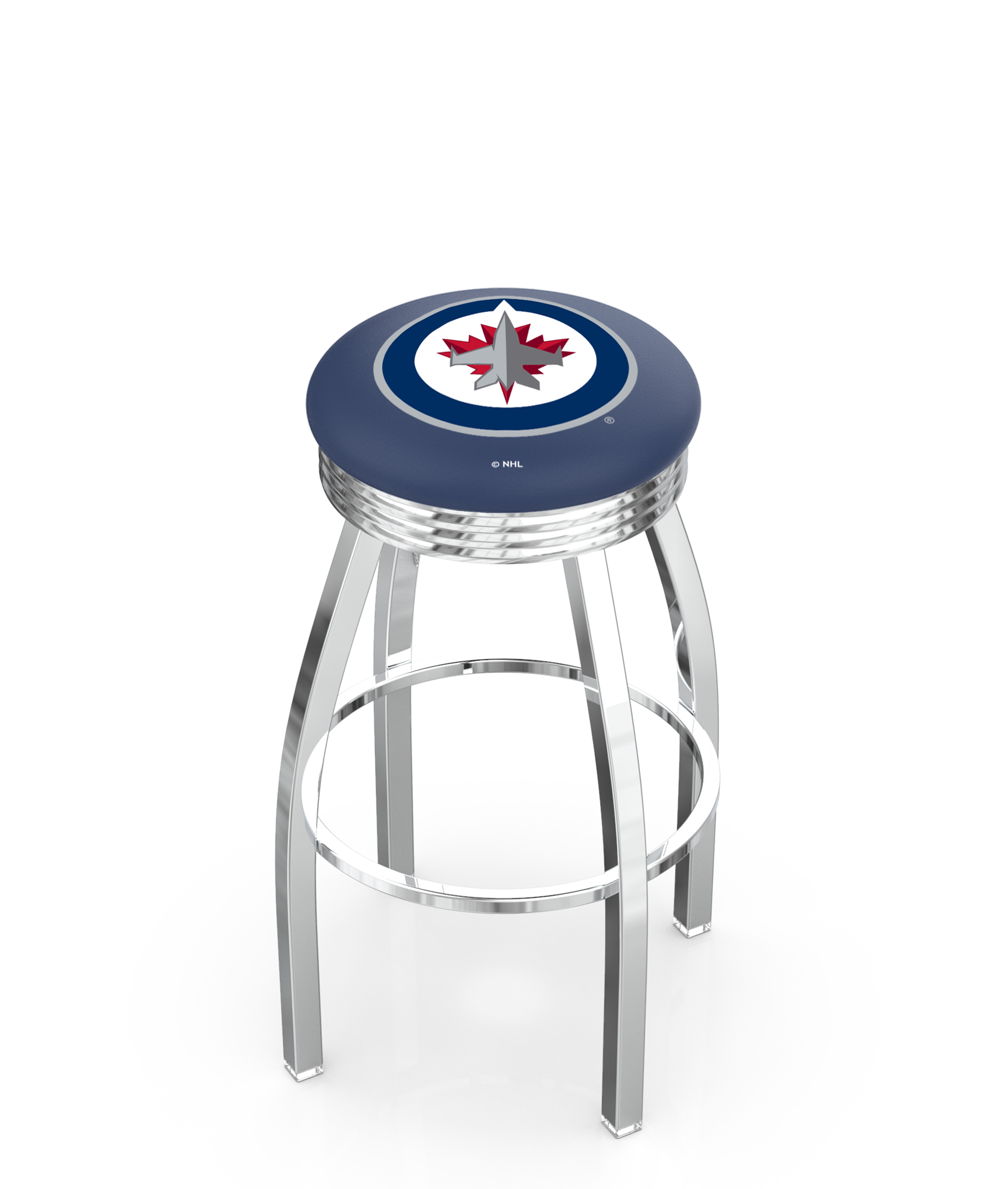 25" L8C3C - Chrome Winnipeg Jets Swivel Bar Stool with 2.5" Ribbed Accent Ring by  Company