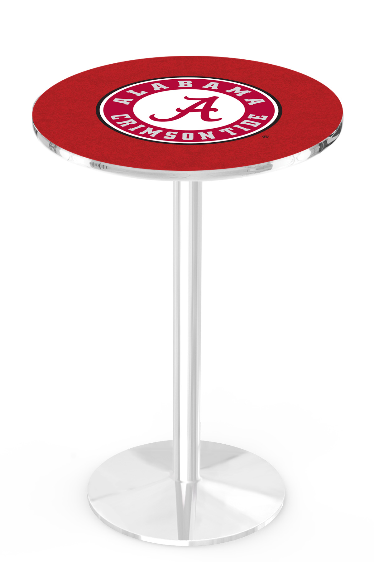 L214 University of Alabama (Script A) 42" Tall - 30" Top Pub Table with Chrome Finish
