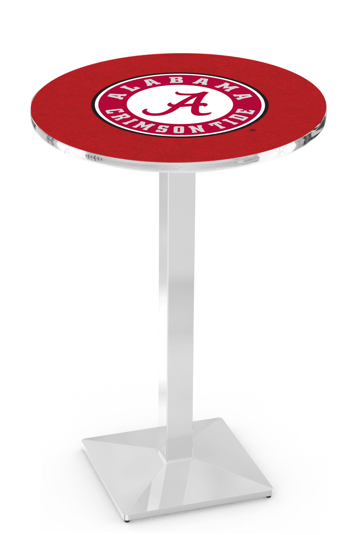 L217 University of Alabama (Script A) 42" Tall - 30" Top Pub Table with Chrome Finish