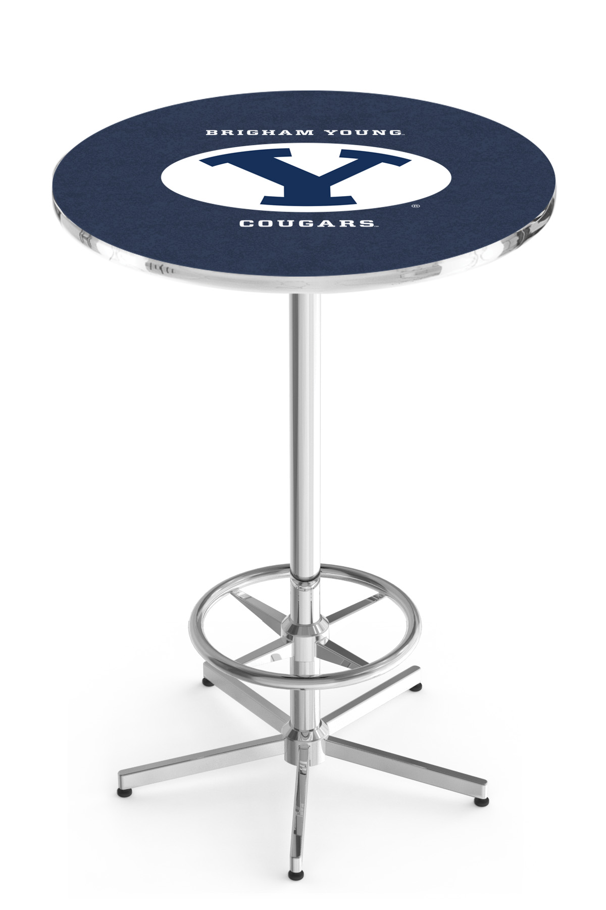 L216 Brigham Young University 42" Tall - 30" Top Pub Table with Chrome Finish