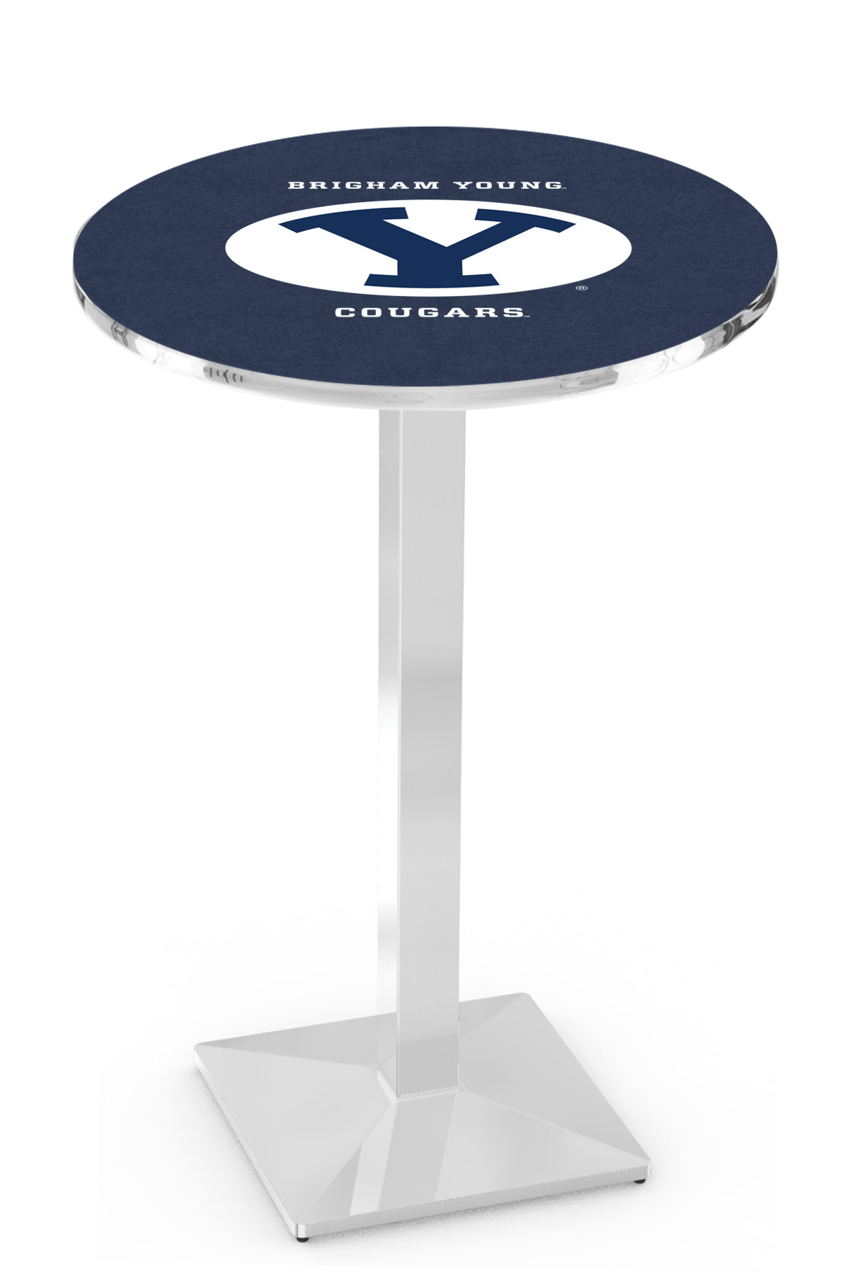 L217 Brigham Young University 42" Tall - 30" Top Pub Table with Chrome Finish