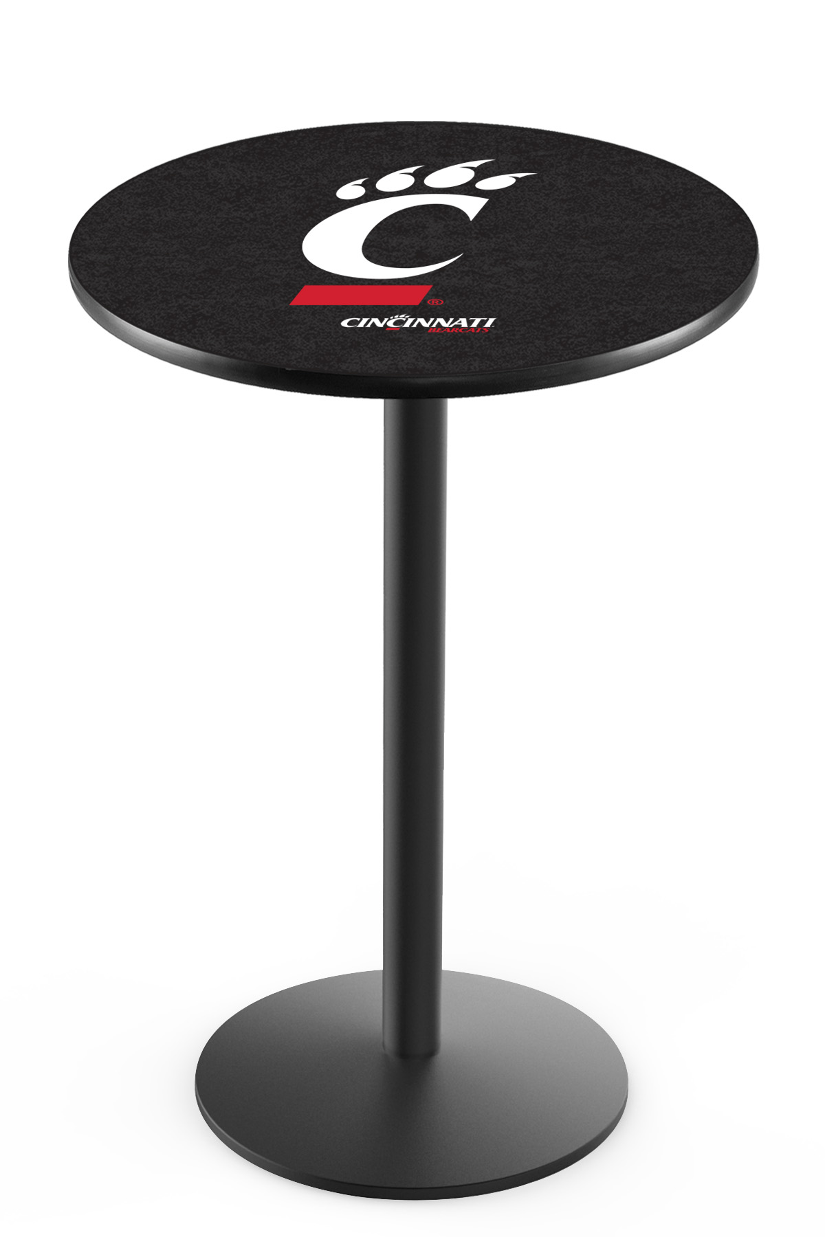 L214 University of Cincinnati 36" Tall - 30" Top Pub Table with Black Wrinkle Finish