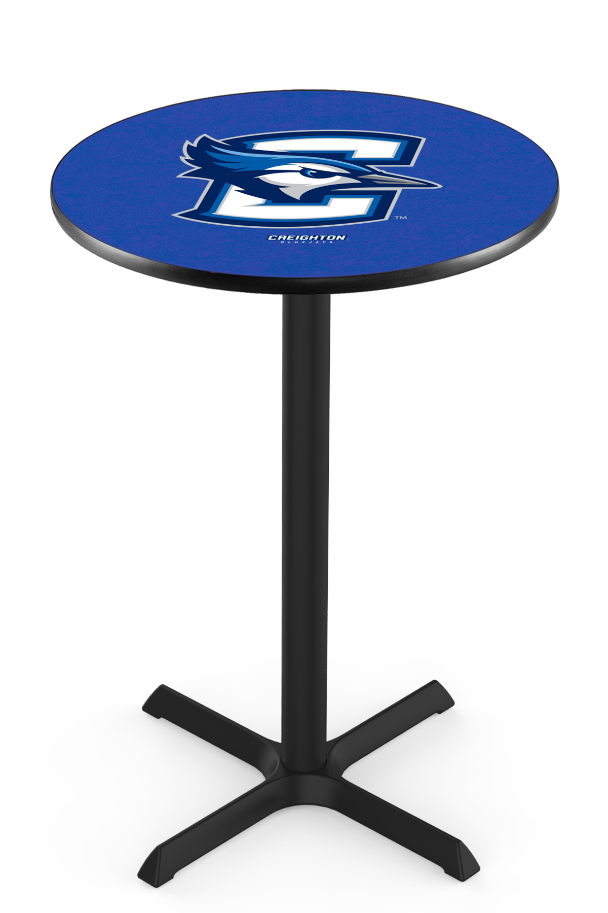 L211 Creighton University 42" Tall - 30" Top Pub Table with Black Wrinkle Finish
