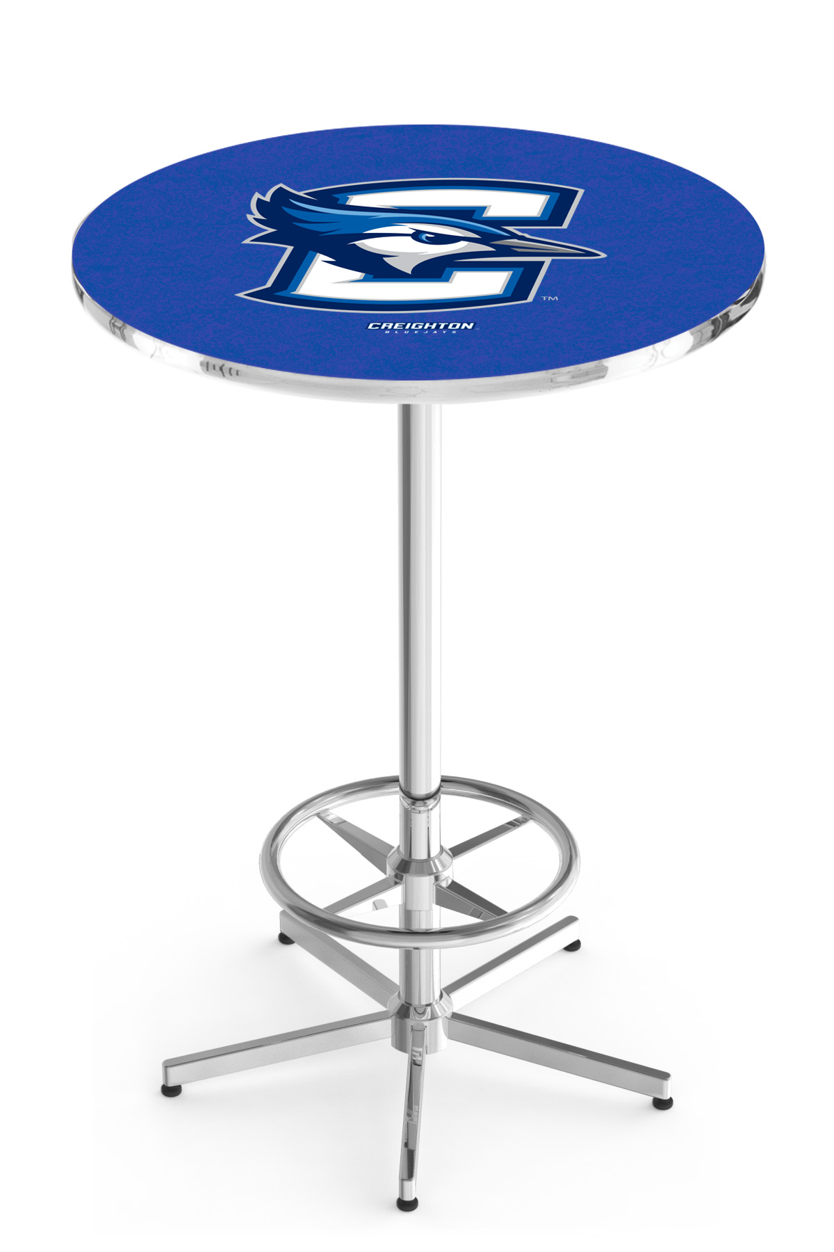 L216 Creighton University 42" Tall - 30" Top Pub Table with Chrome Finish