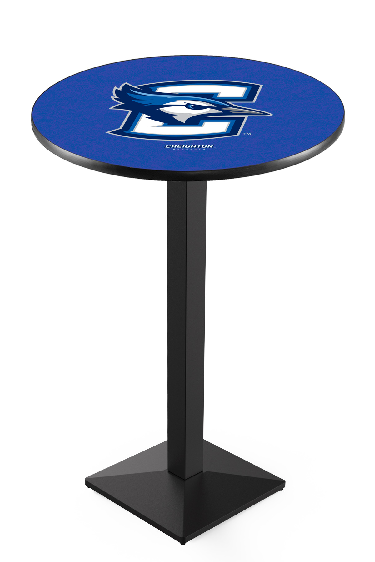 L217 Creighton University 36" Tall - 30" Top Pub Table with Black Wrinkle Finish