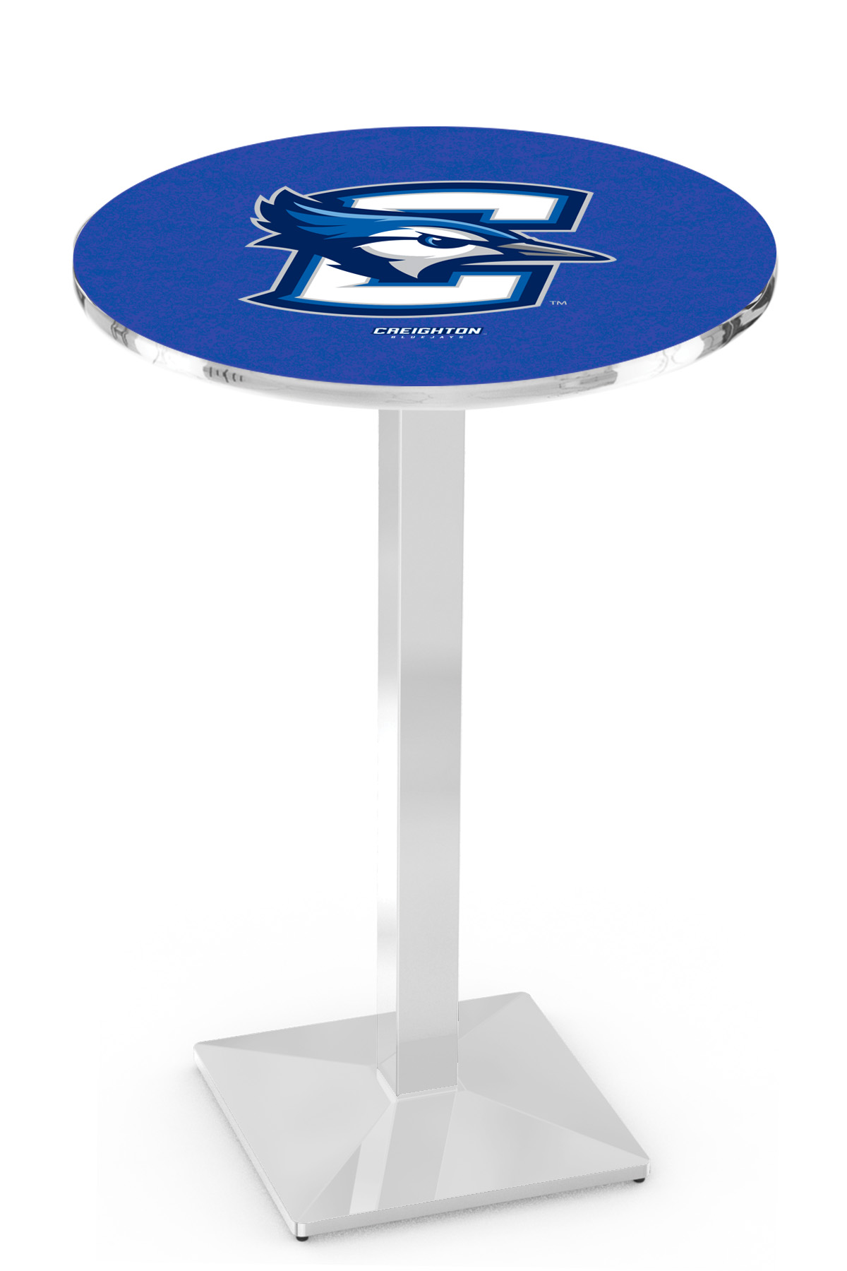 L217 Creighton University 42" Tall - 30" Top Pub Table with Chrome Finish