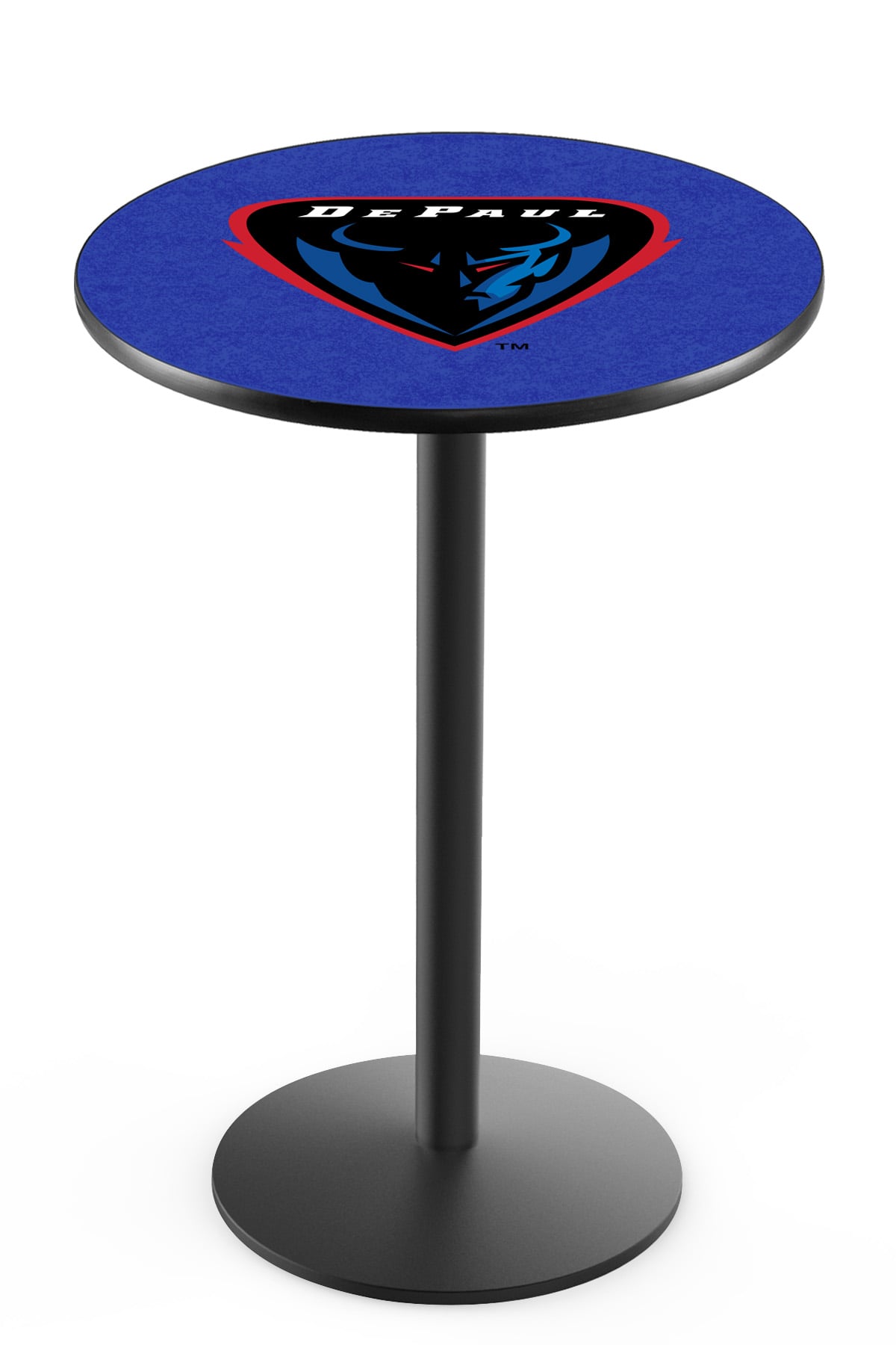 L214 DePaul University 36" Tall - 30" Top Pub Table with Black Wrinkle Finish