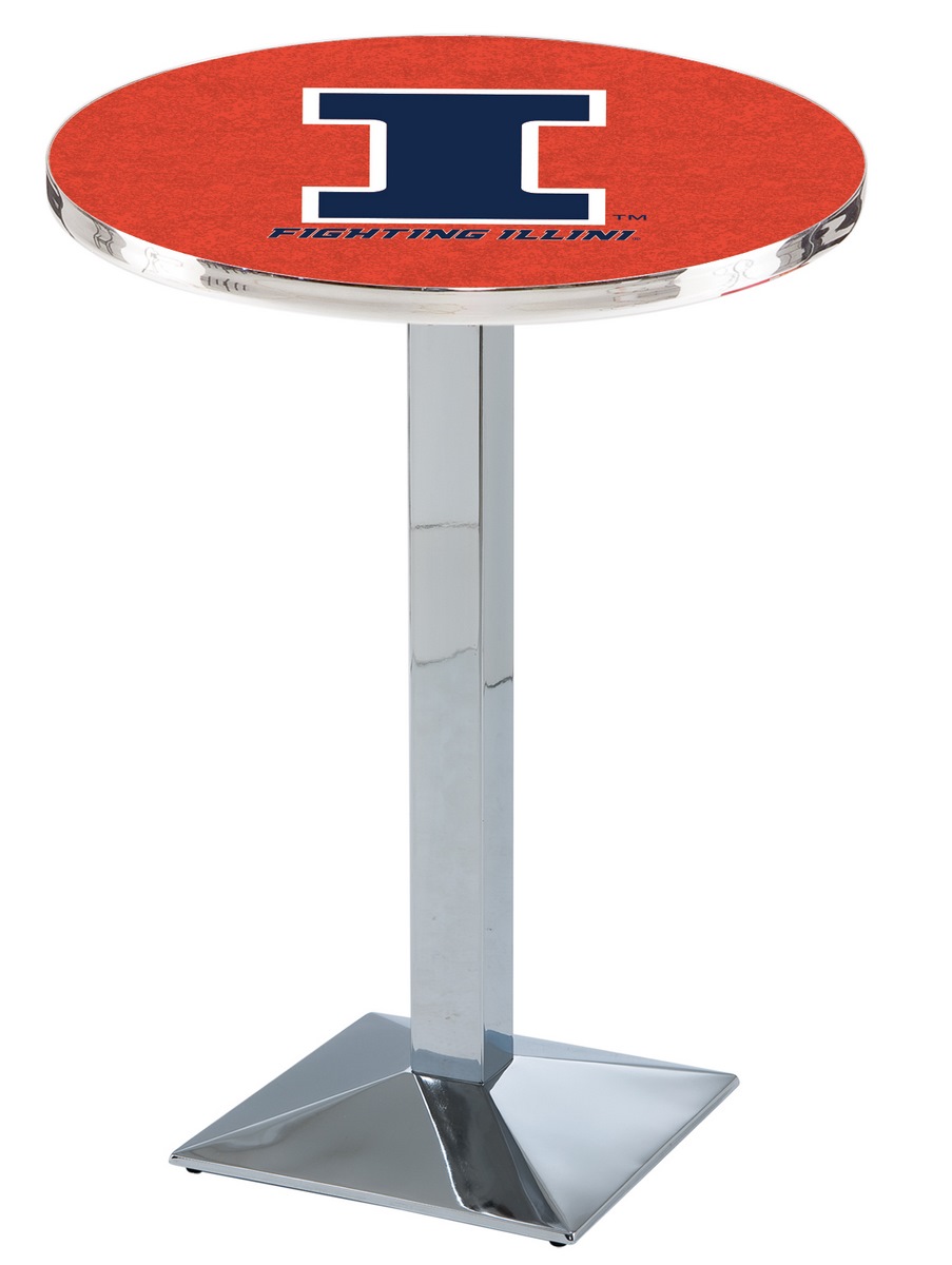 L217 University of Illinois 42" Tall - 30" Top Pub Table with Chrome Finish