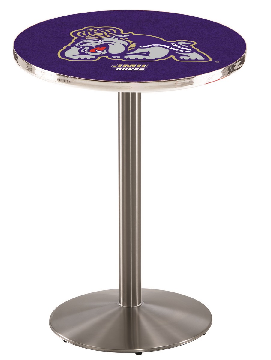 L214 James Madison University 42" Tall - 30" Top Pub Table with Stainless Finish