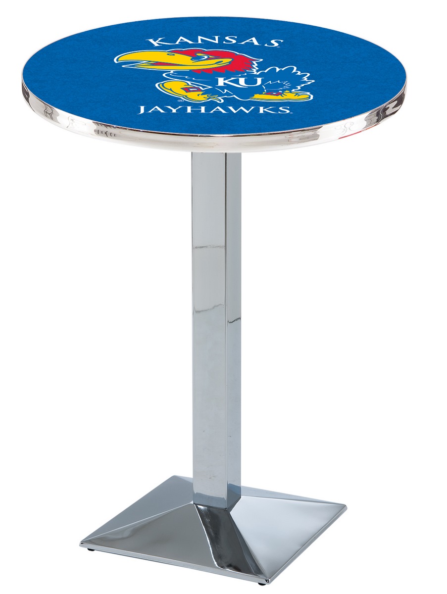 L217 University of Kansas 36" Tall - 30" Top Pub Table with Chrome Finish