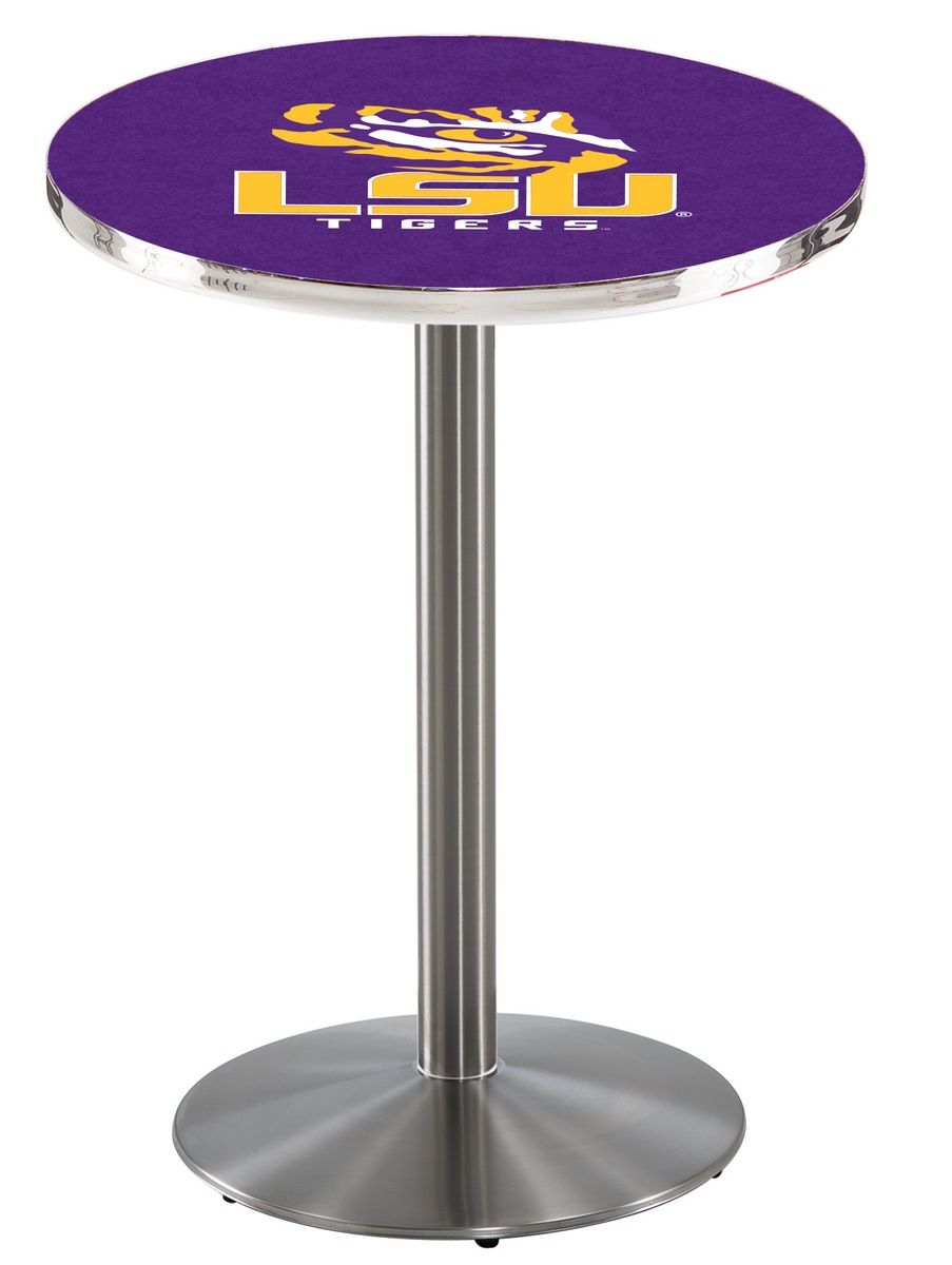 L214 Louisiana State University 36" Tall - 30" Top Pub Table with Stainless Finish
