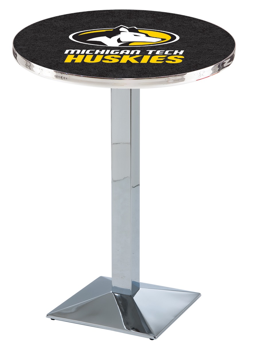 L217 Michigan Tech University 36" Tall - 30" Top Pub Table with Chrome Finish