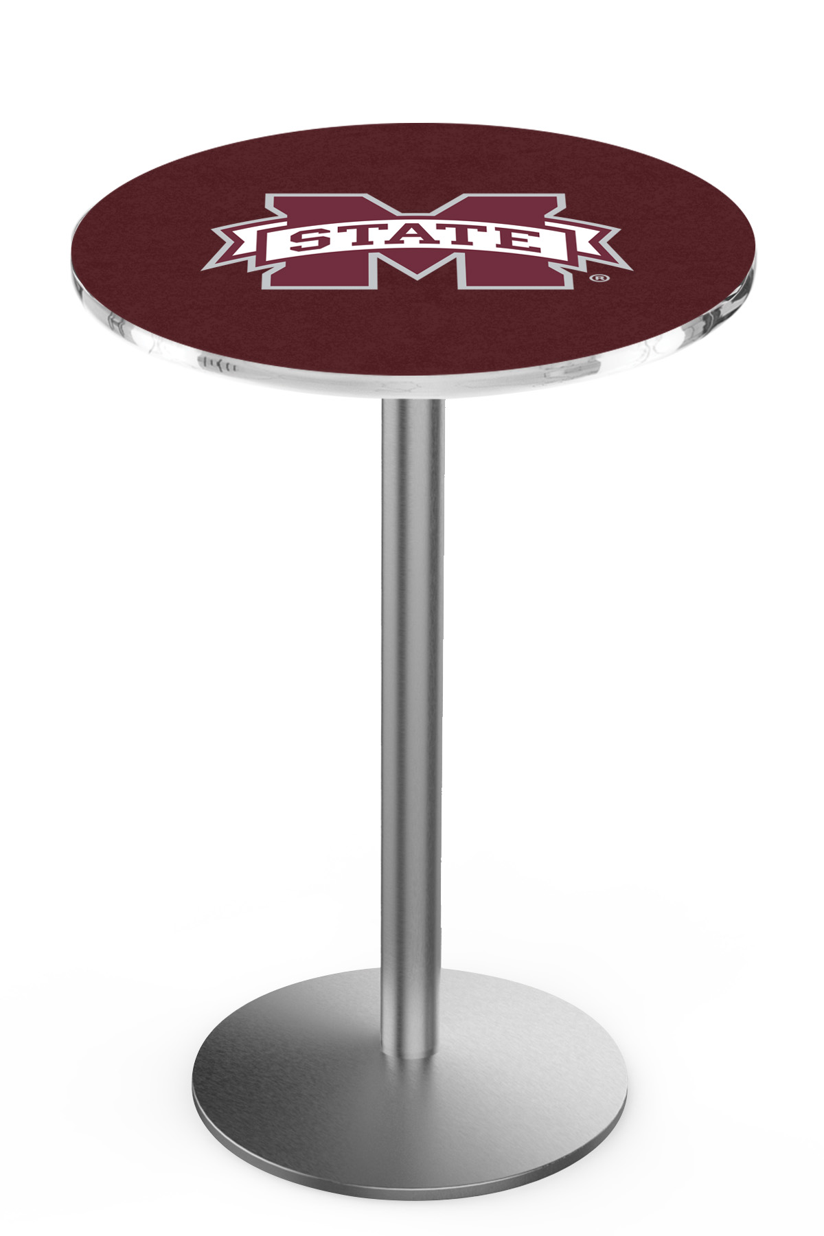 L214 Mississippi State University 36" Tall - 30" Top Pub Table with Stainless Finish