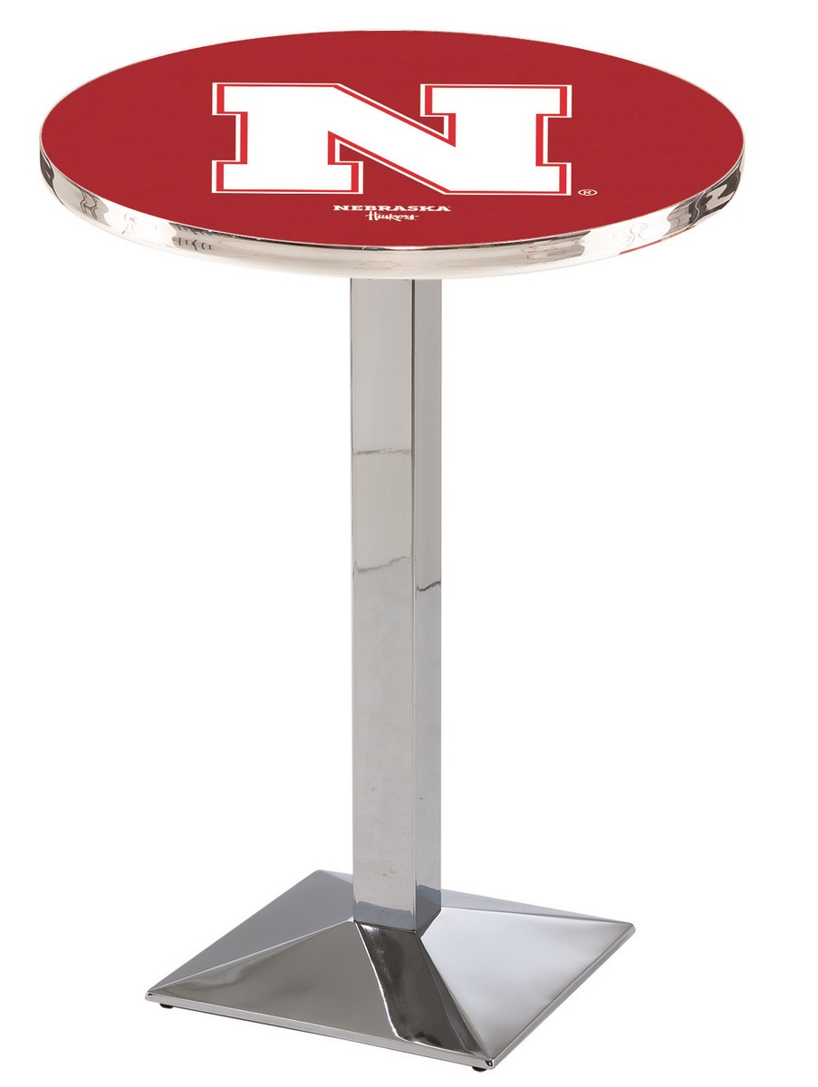 L217 University of Nebraska 42" Tall - 30" Top Pub Table with Chrome Finish