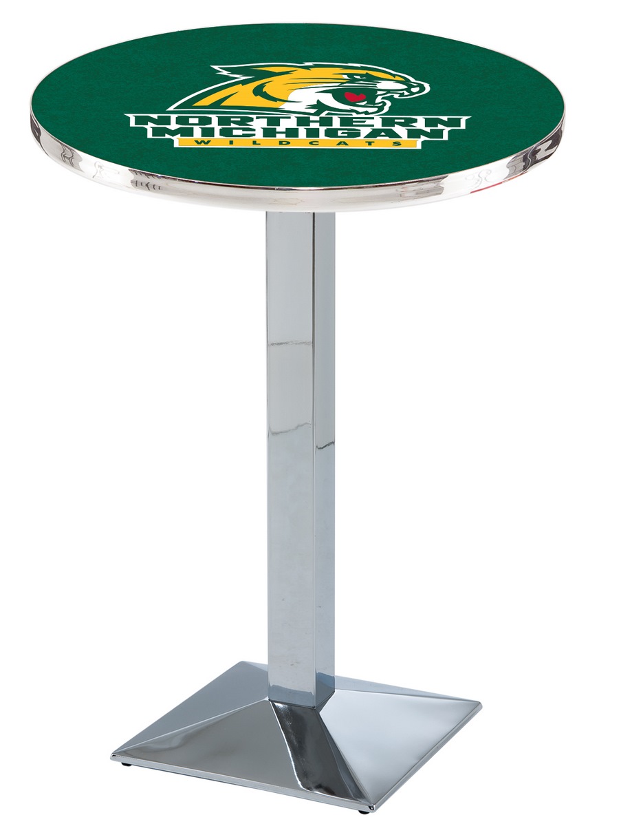L217 Northern Michigan University 36" Tall - 30" Top Pub Table with Chrome Finish