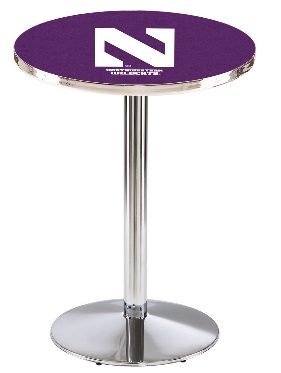 L214 Northwestern University 42" Tall - 30" Top Pub Table with Chrome Finish