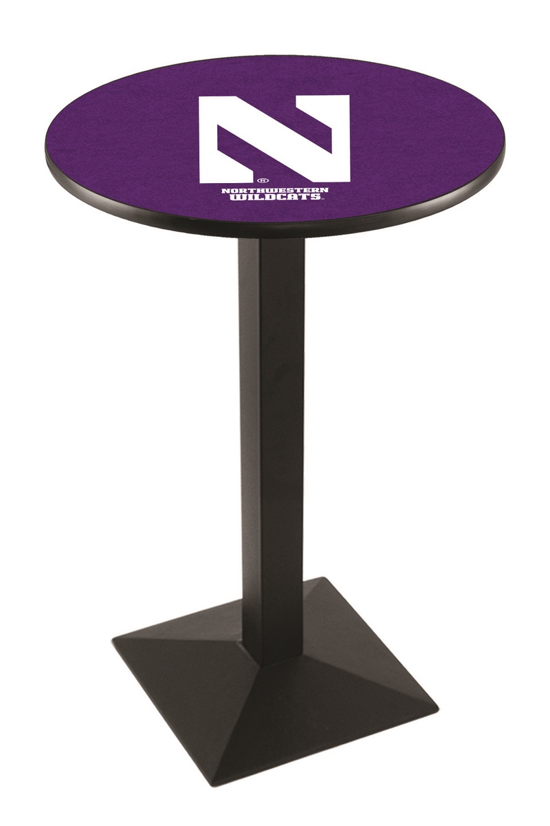 L217 Northwestern University 42" Tall - 30" Top Pub Table with Black Wrinkle Finish
