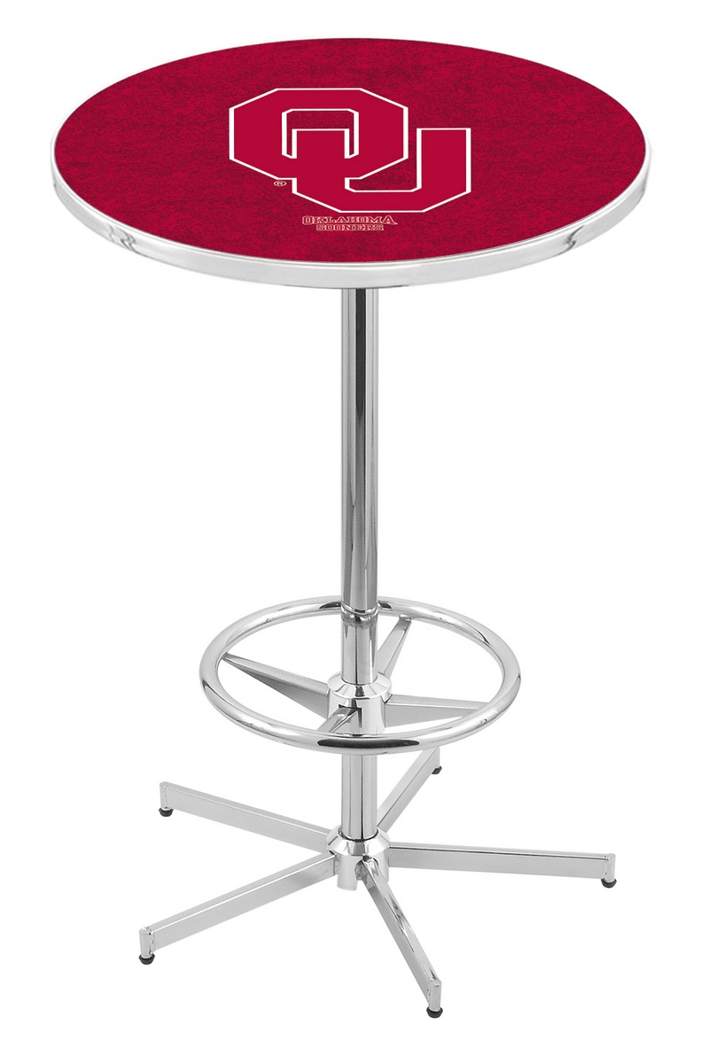 L216 Oklahoma University 42" Tall - 30" Top Pub Table with Chrome Finish