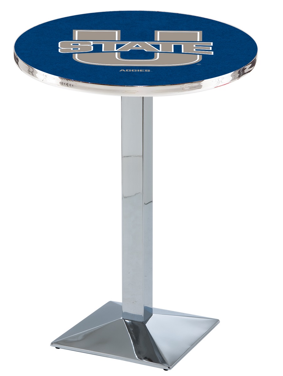 L217 Utah State University 42" Tall - 30" Top Pub Table with Chrome Finish